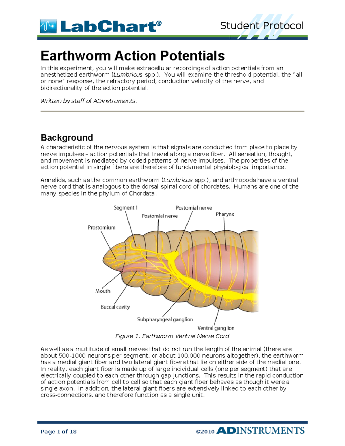 Earthworm Action Potentials Student Protocol - Student Protocol ...