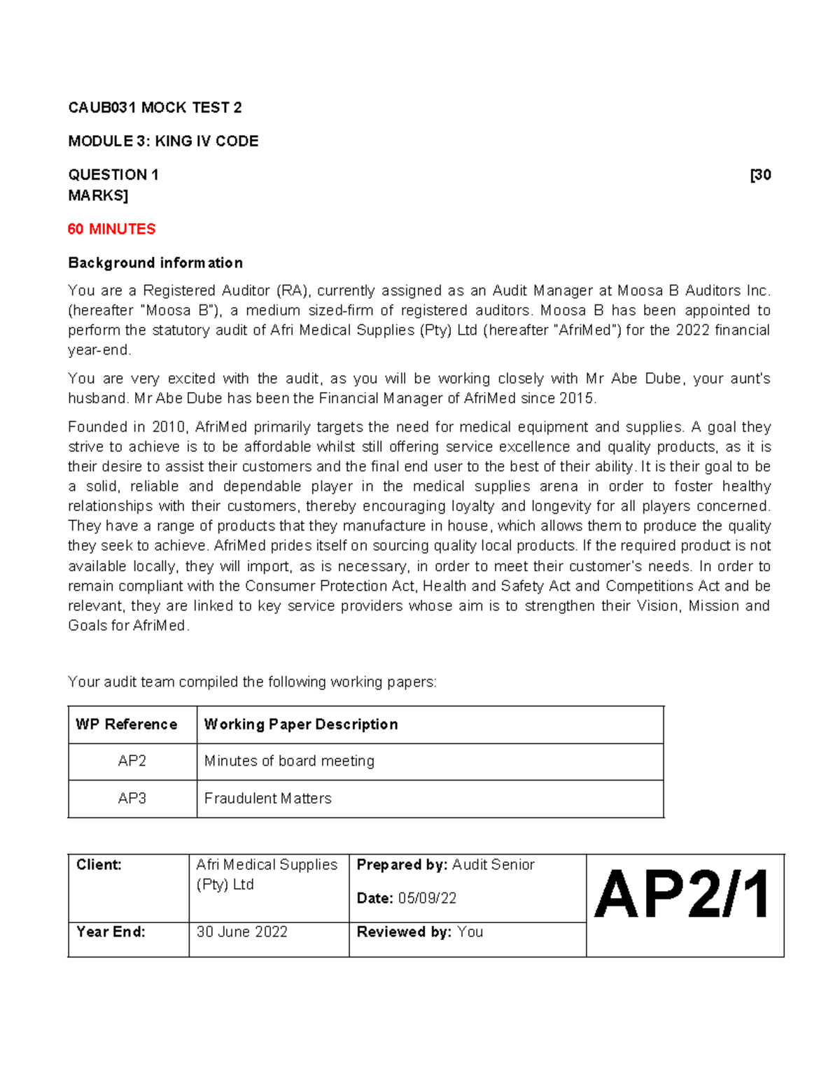 Module 3 King IV Code Mock Test - 17 Apr - CAUB031 MOCK TEST 2 MODULE 3 ...