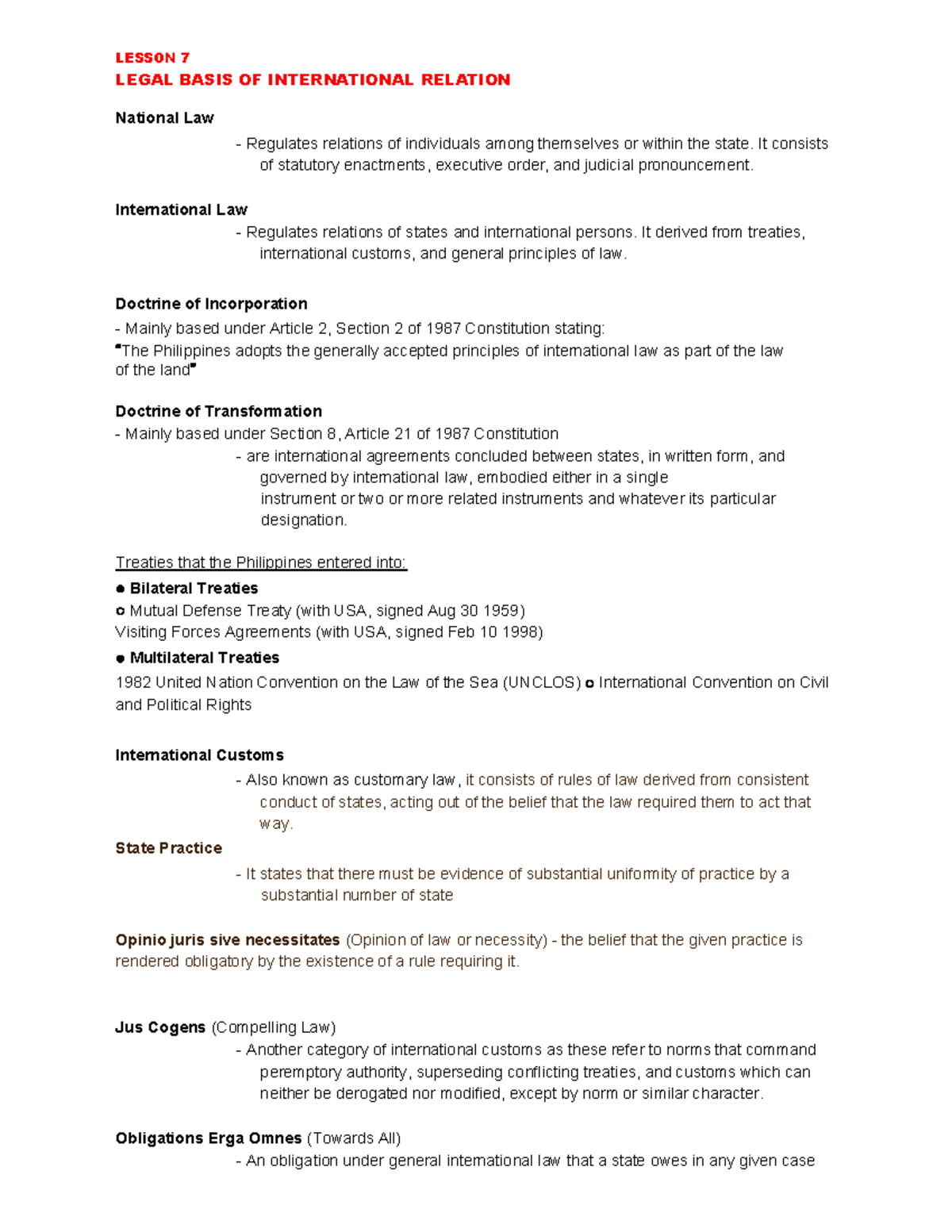 Midterm Handouts: Legal Basis of International Relations and Law - Studocu