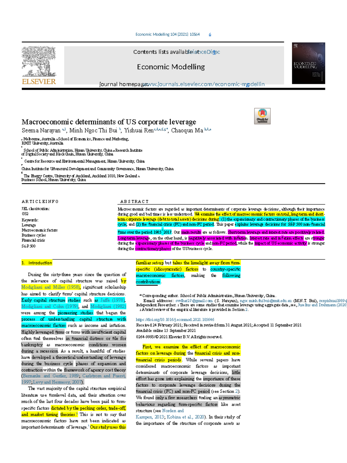 **Macroeconomic Determinants of Corporate Leverage in the US (ECO 2023 ...