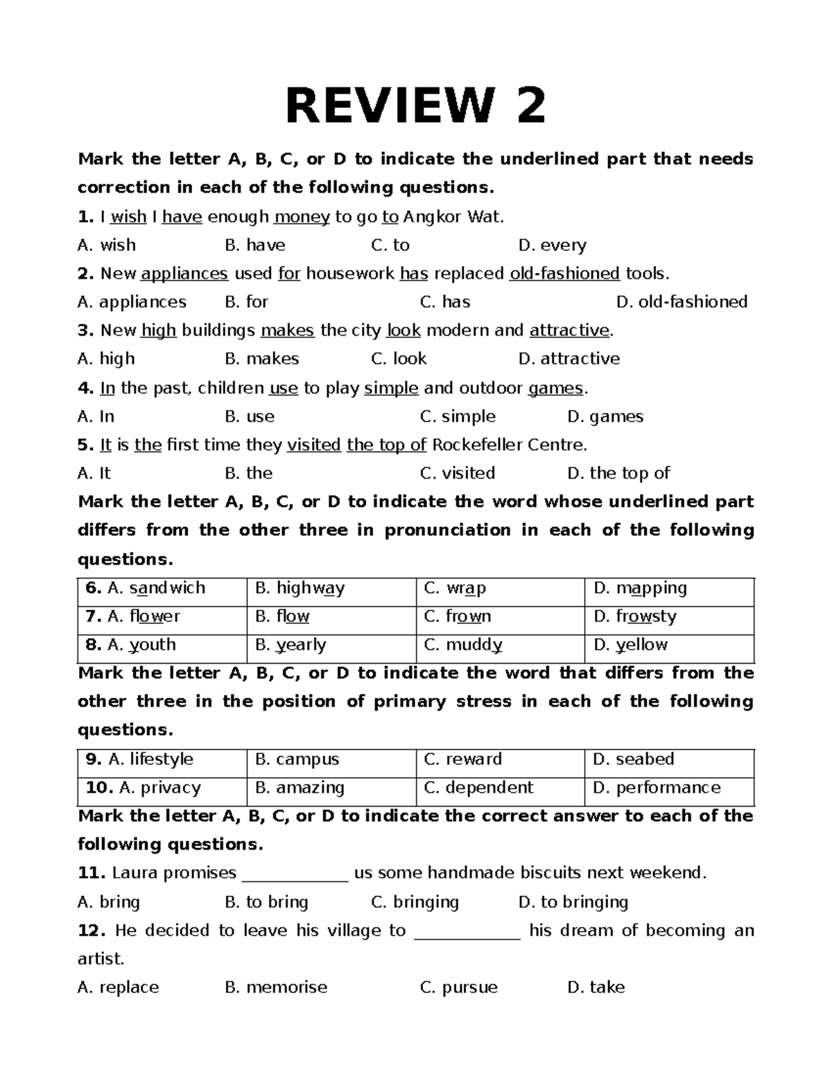6.2. Review 2 - English 7 Grammar and Pronunciation Exercises - Studocu