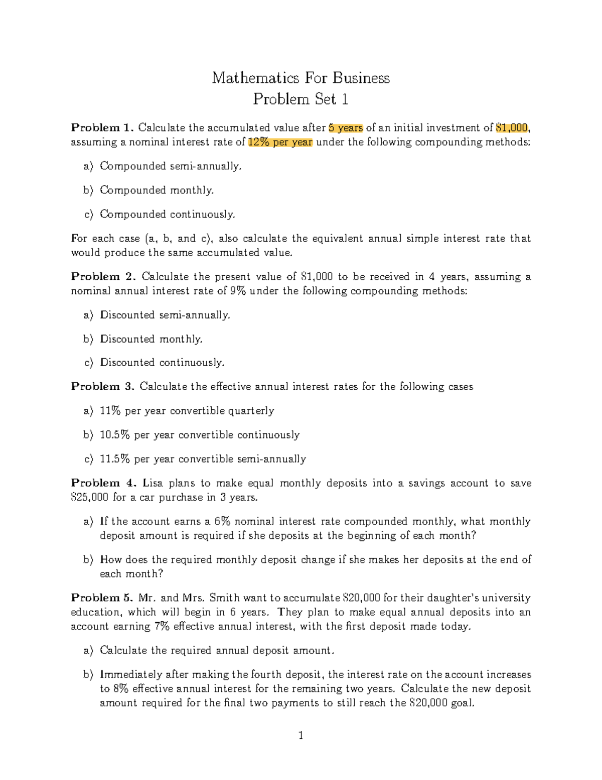 Mathematics for Business Exercise MB Chap 1 Problem Set - Studocu