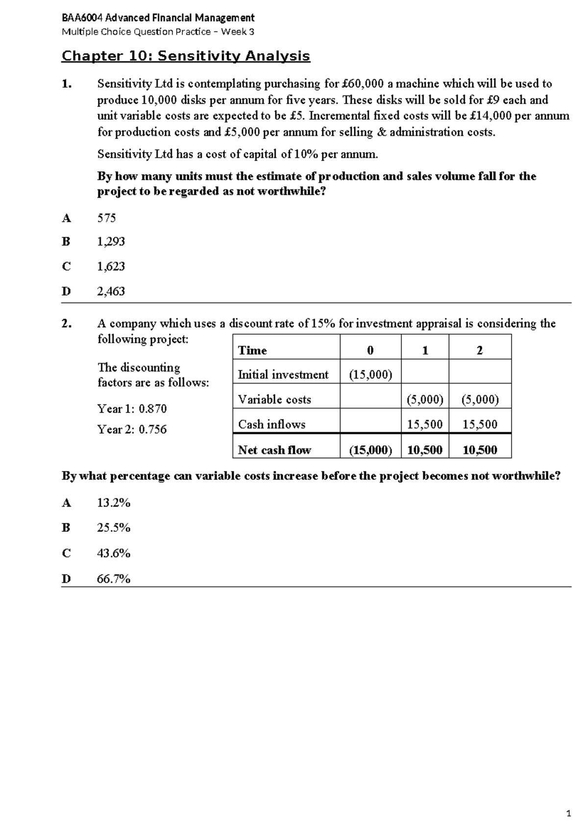 Multiple Choice Qs - Week 3 (Sensitivity + Lease - Multiple Choice ...