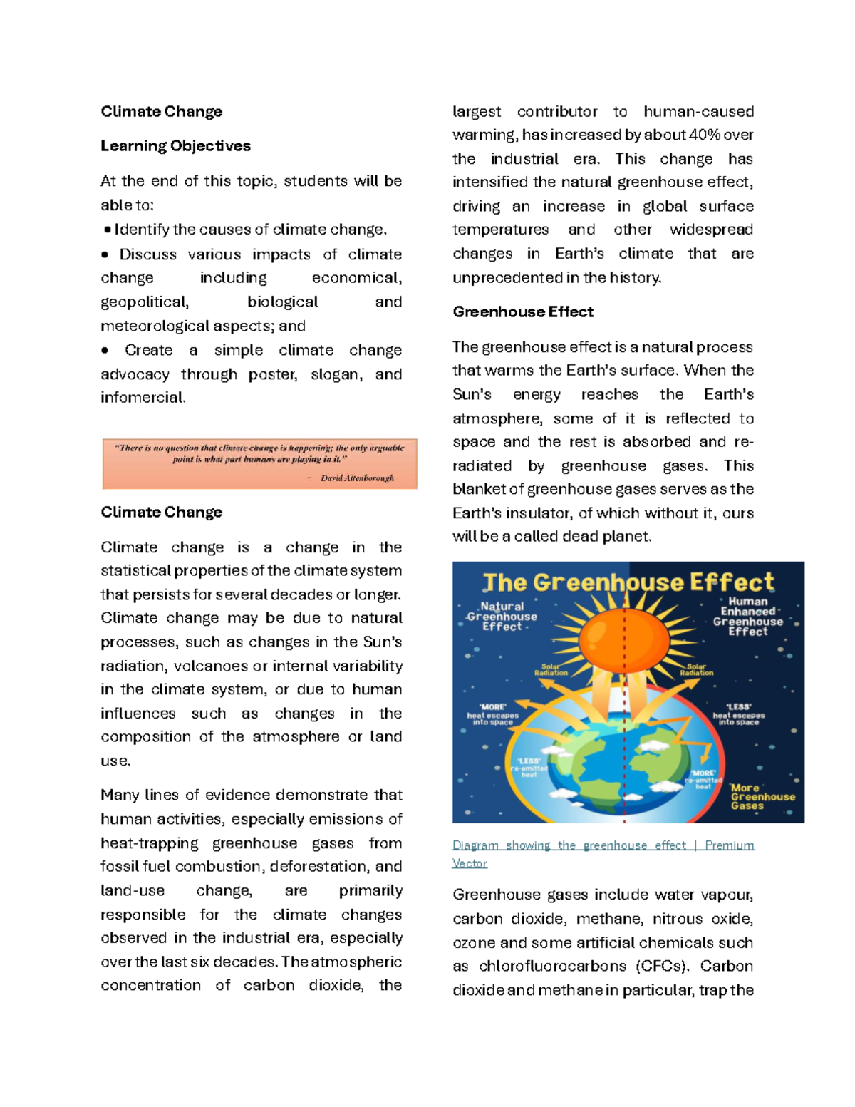 Climate Change Learning Objectives: Causes, Impacts & Advocacy - Studocu