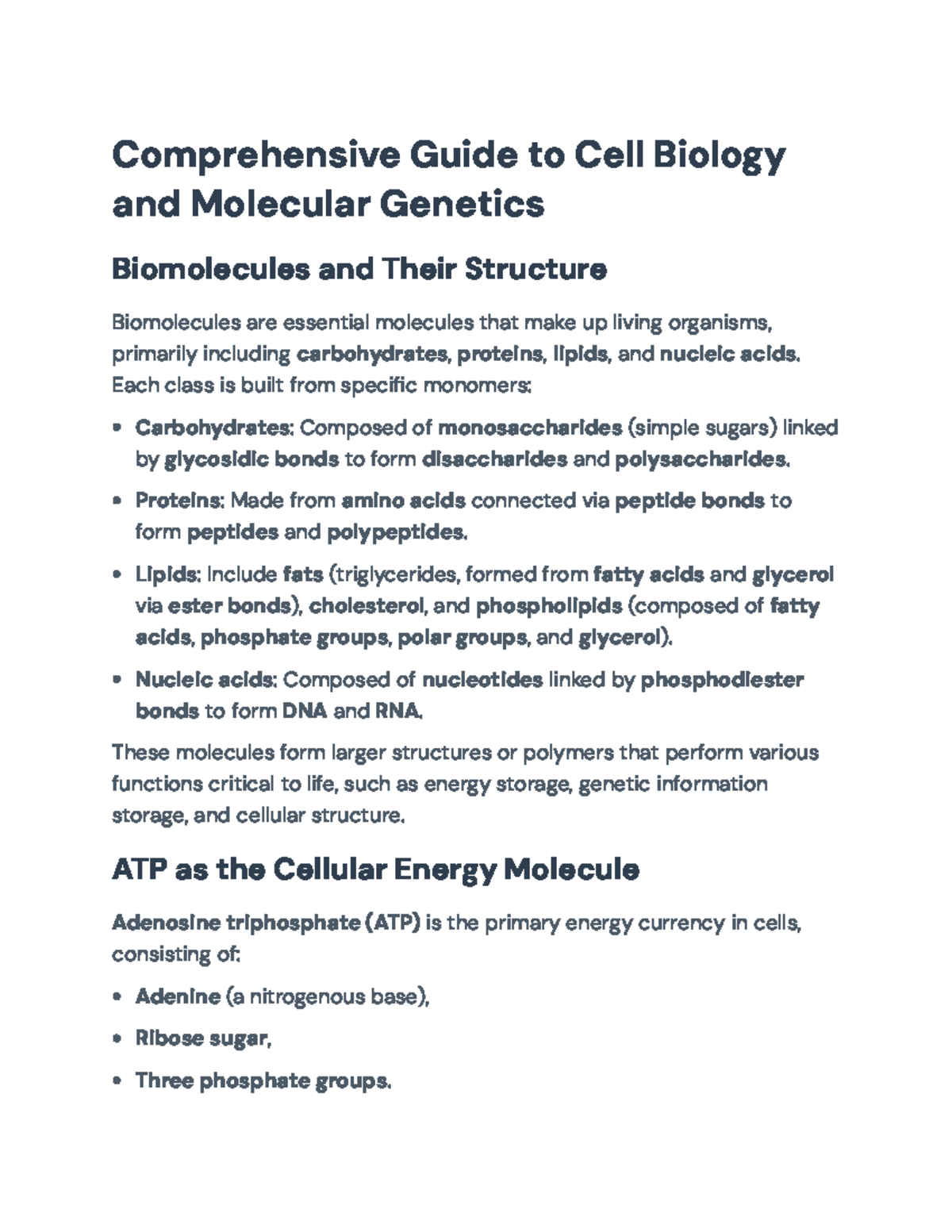 Comprehensive Guide to Cell Biology and Molecular Genetics (BIO101 ...