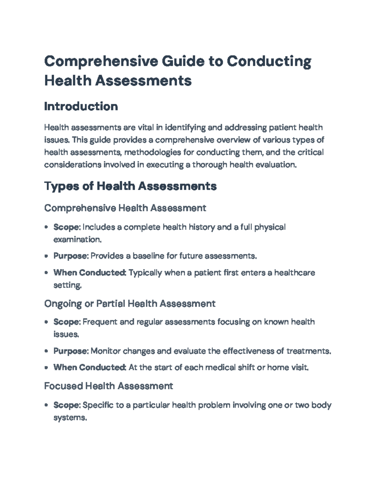 Comprehensive Health Assessment Guide for Healthcare Professionals ...