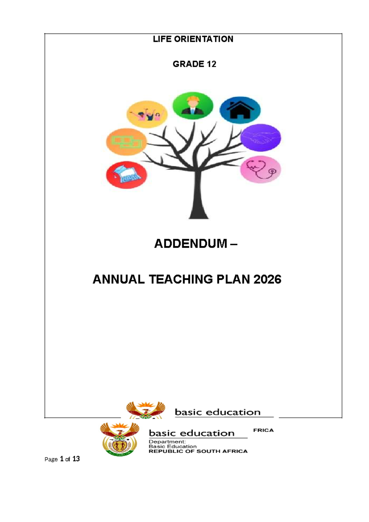 LIFE ORIENTATION GRADE 12 ADDENDUM ANNUAL TEACHING PLAN 2026 - Studocu