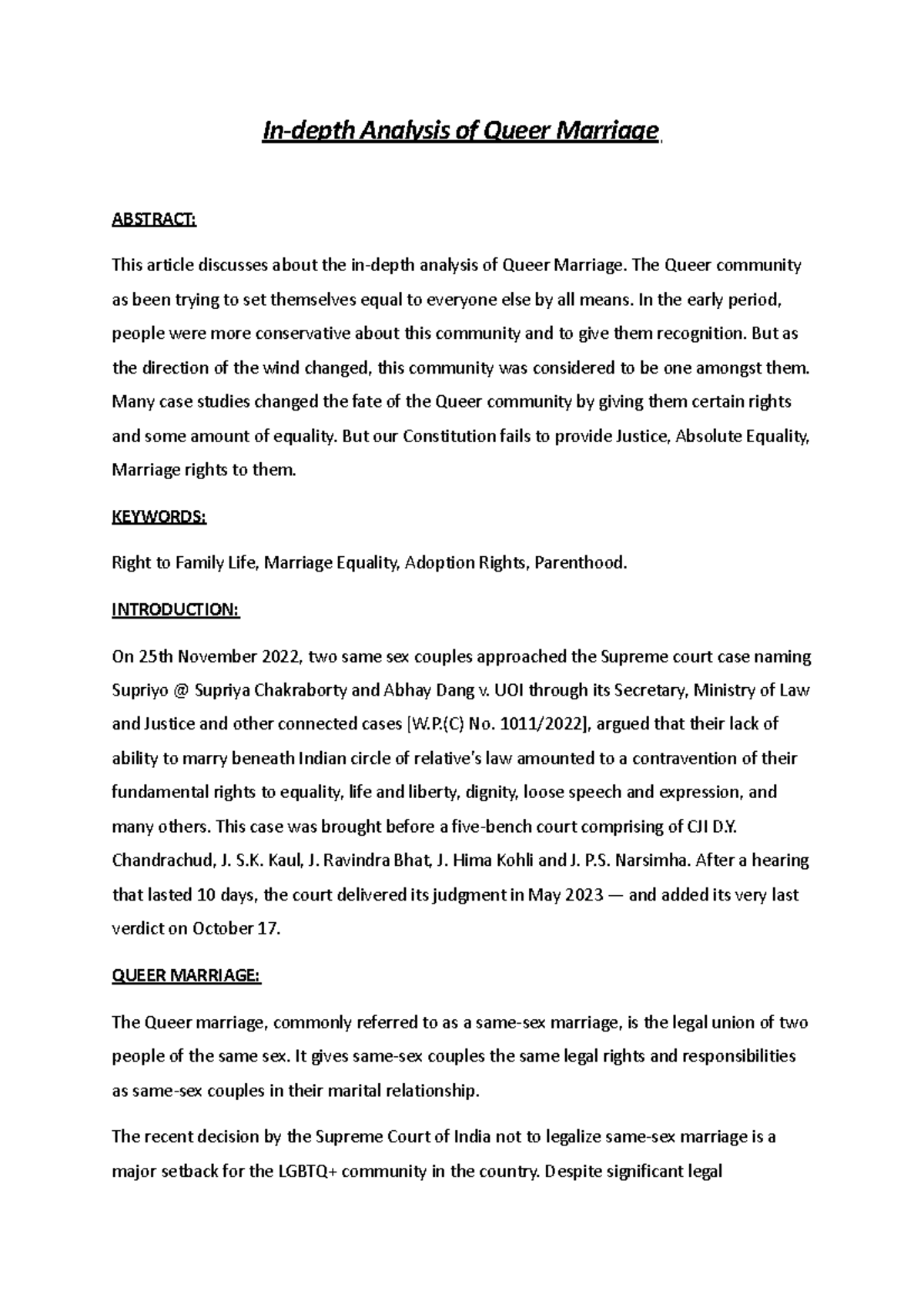 In-depth Analysis of Queer Marriage: Legal and Social Perspectives ...