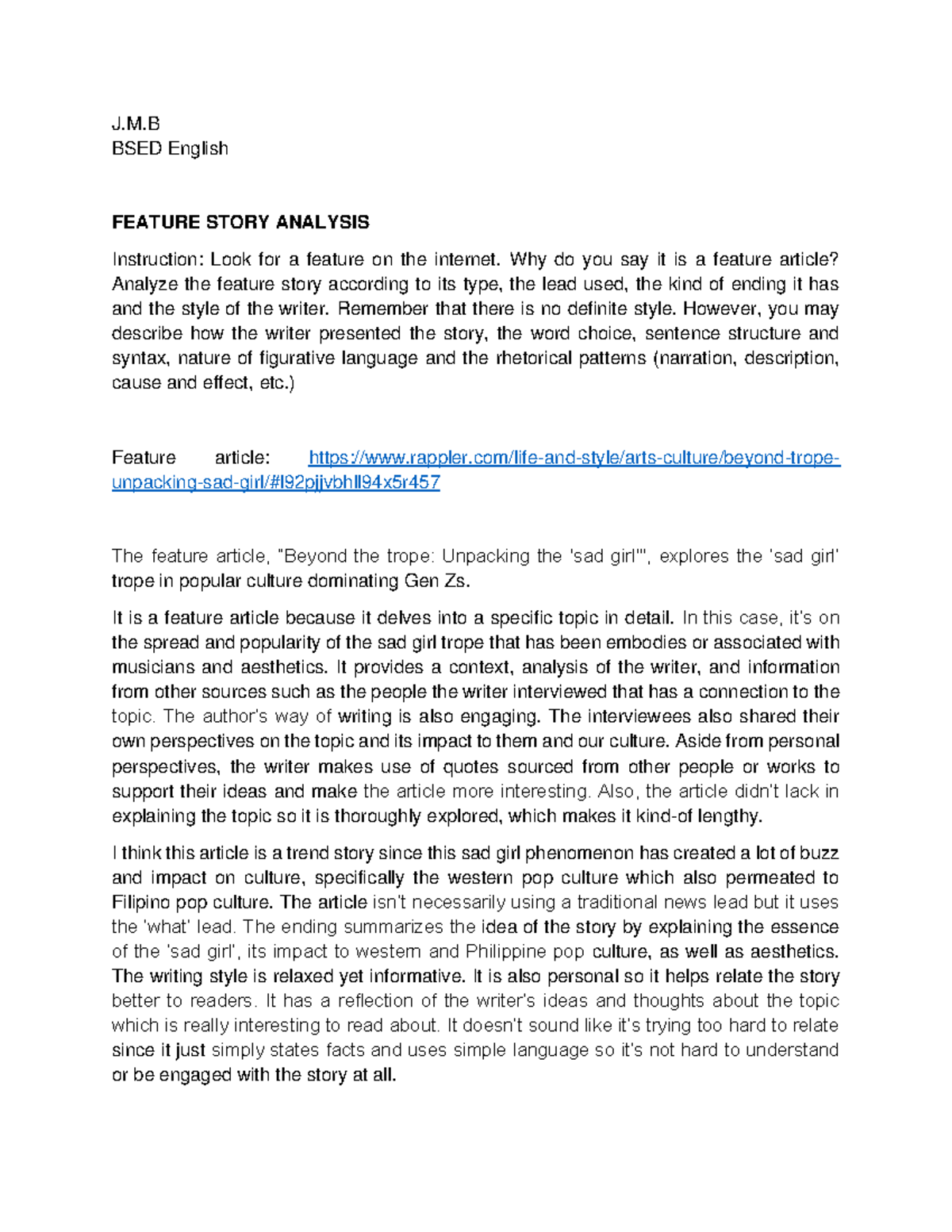Feature Story Analysis - Campus Journalism - J.M BSED English FEATURE ...