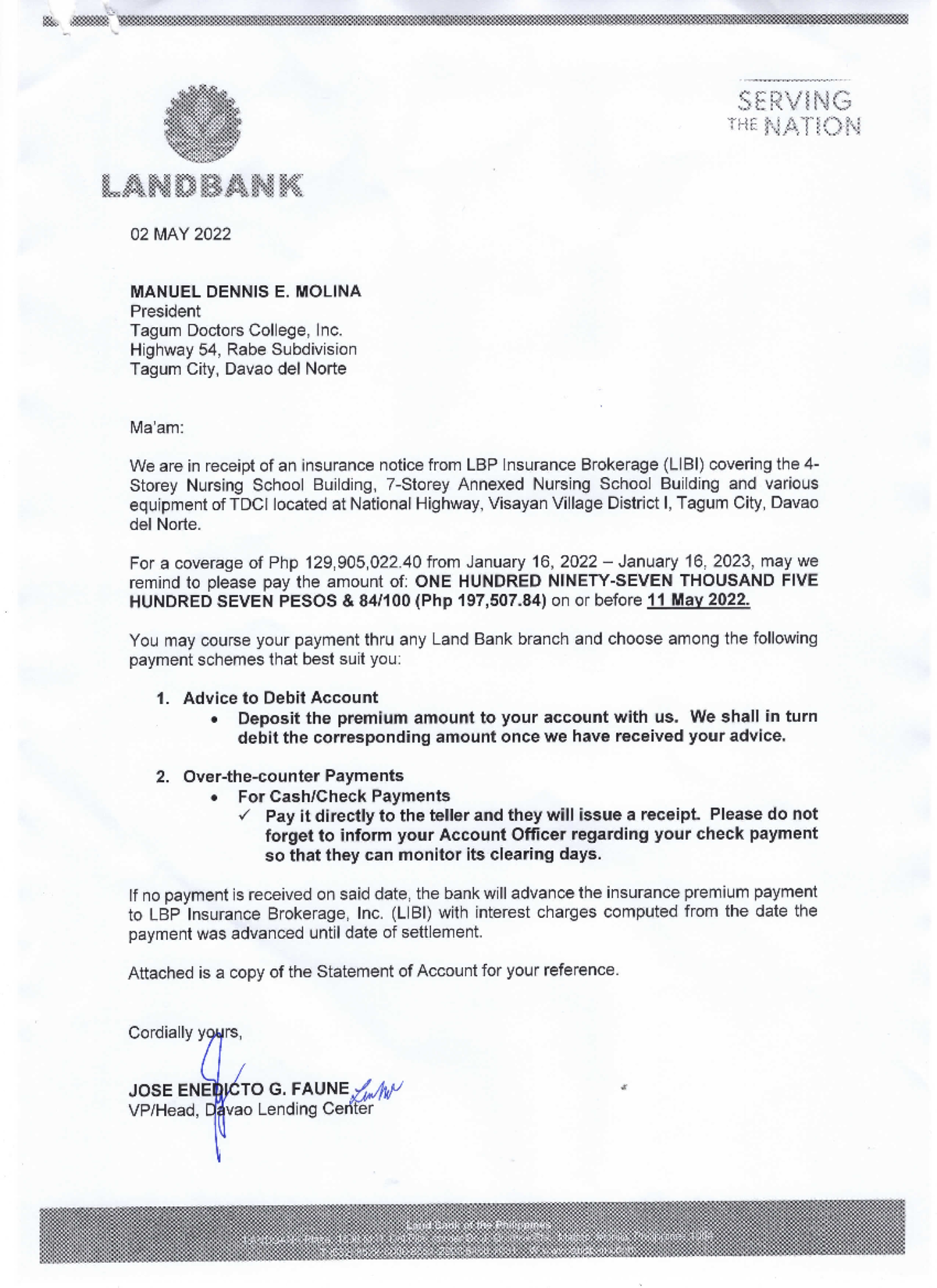 TDCI 05 Insurance Collection Letter - Fire Policy Details - Studocu