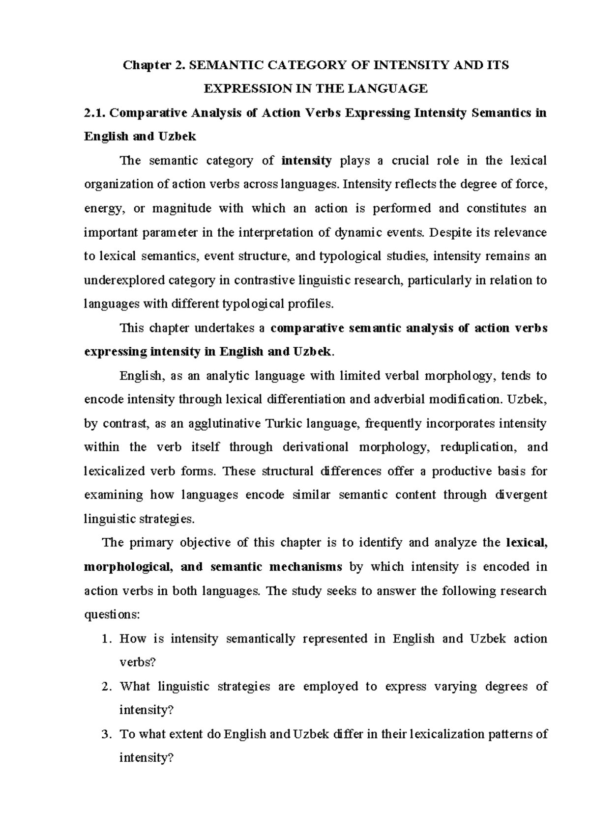 Chapter 2: Comparative Analysis of Intensity in Action Verbs (ENG-UZ ...