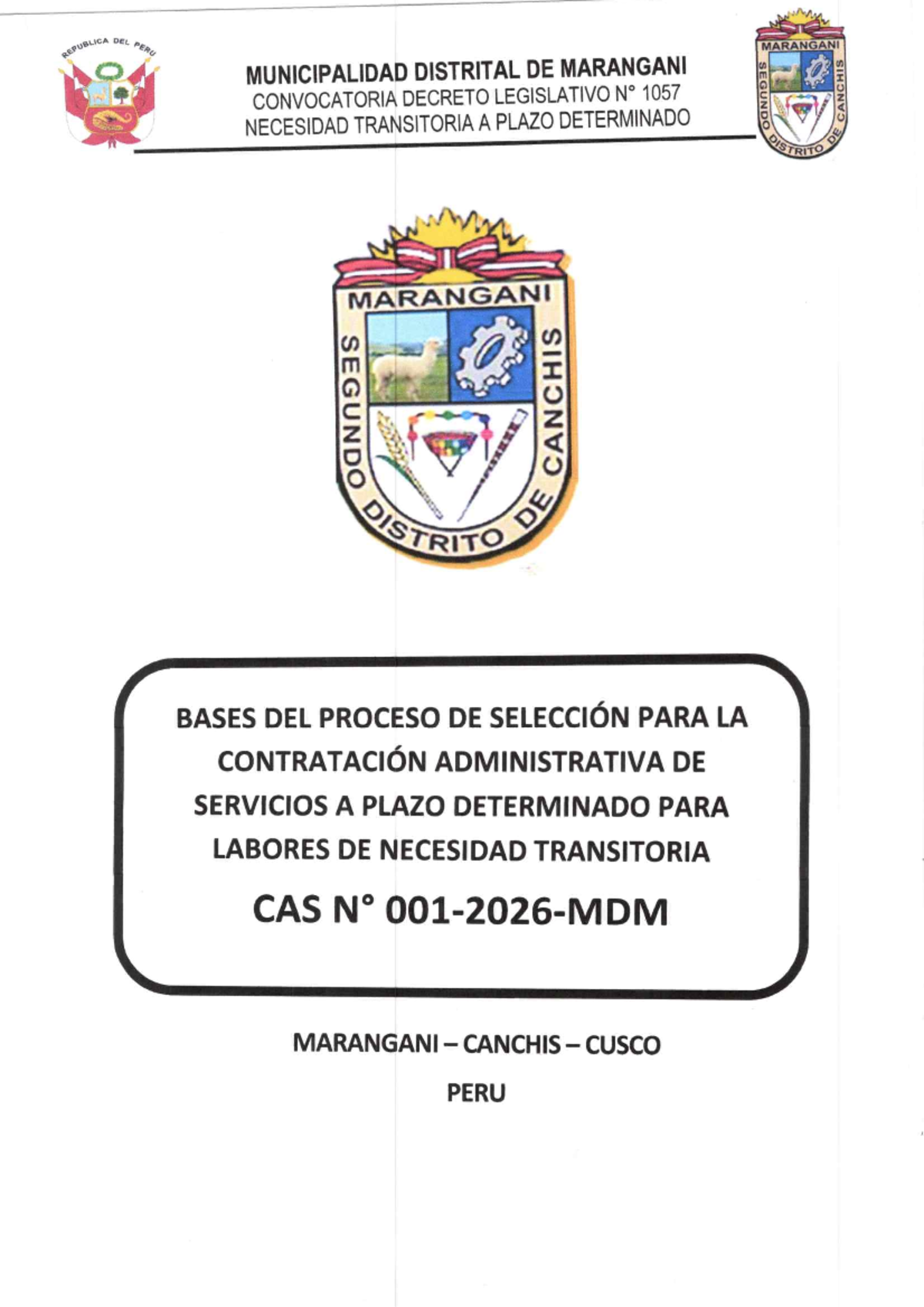 Bases del Proceso de Selección CAS - Decreto Legislativo 1057 ...