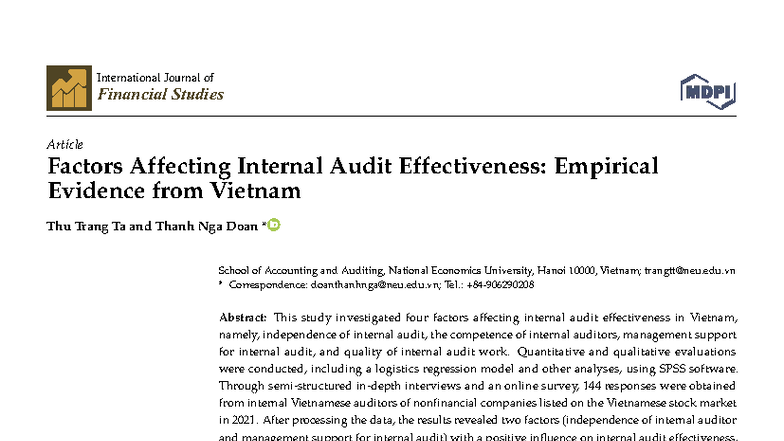 Factors Influencing Internal Audit Effectiveness in Vietnam: A Study ...