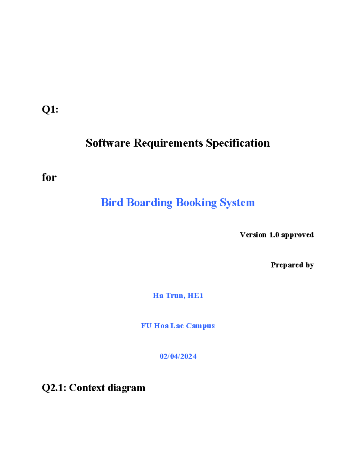 SWR302: Software Requirements Specification for Bird Boarding System ...