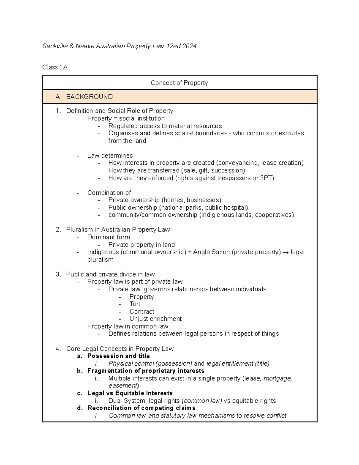 LAND LAW - Class 1A Lecture Notes on Property Concepts and Legal ...