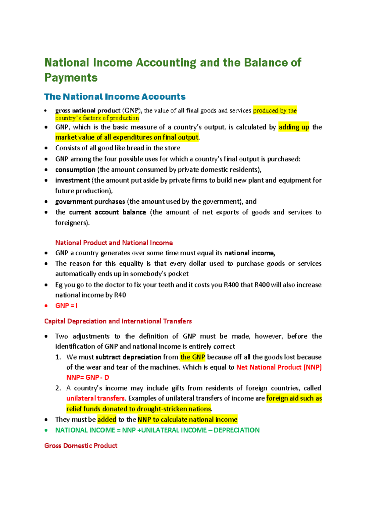 National Income Accounting & Balance of Payments Overview - Studocu