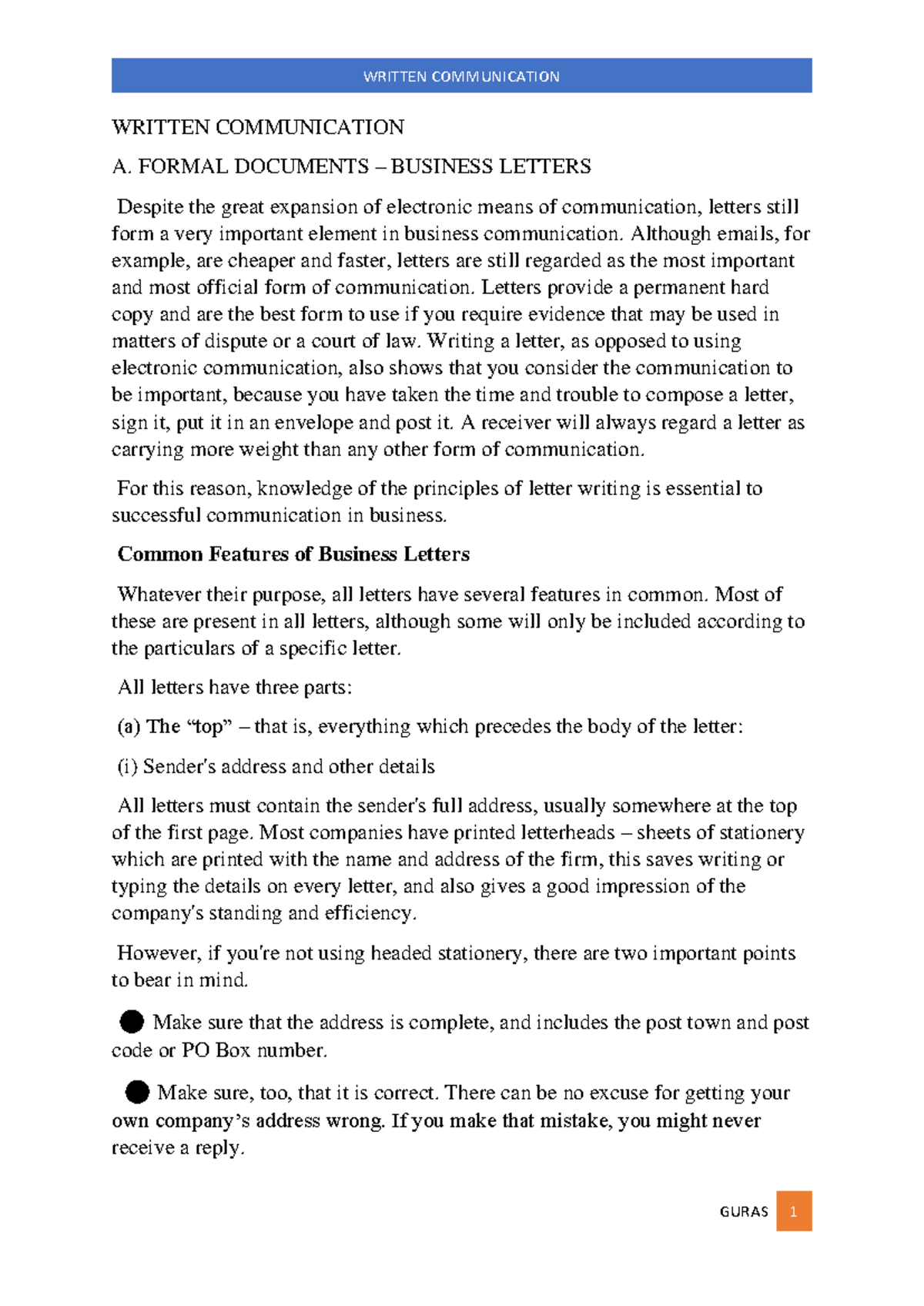 Written COMM - CUU1003: Essentials of Business Letters and Formats ...