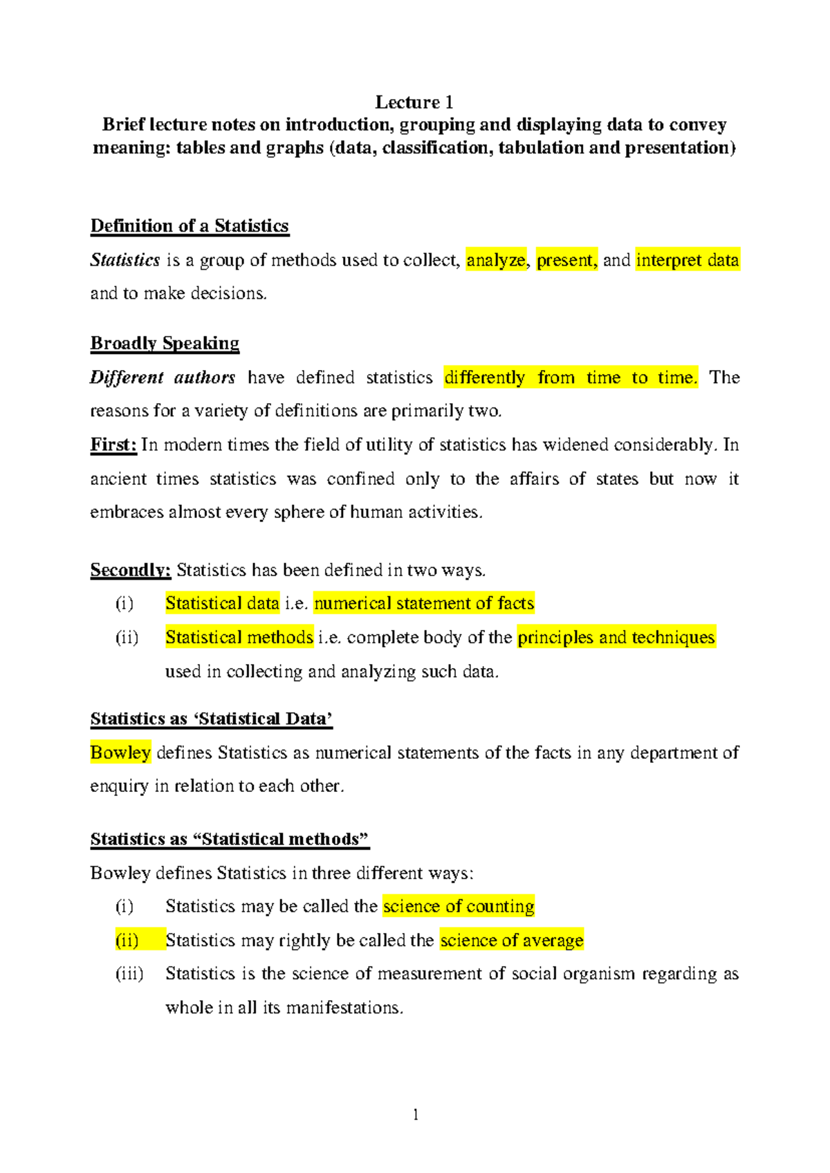 L1 Lecture Notes on Data, Tables & Graphs in Statistics - Studocu
