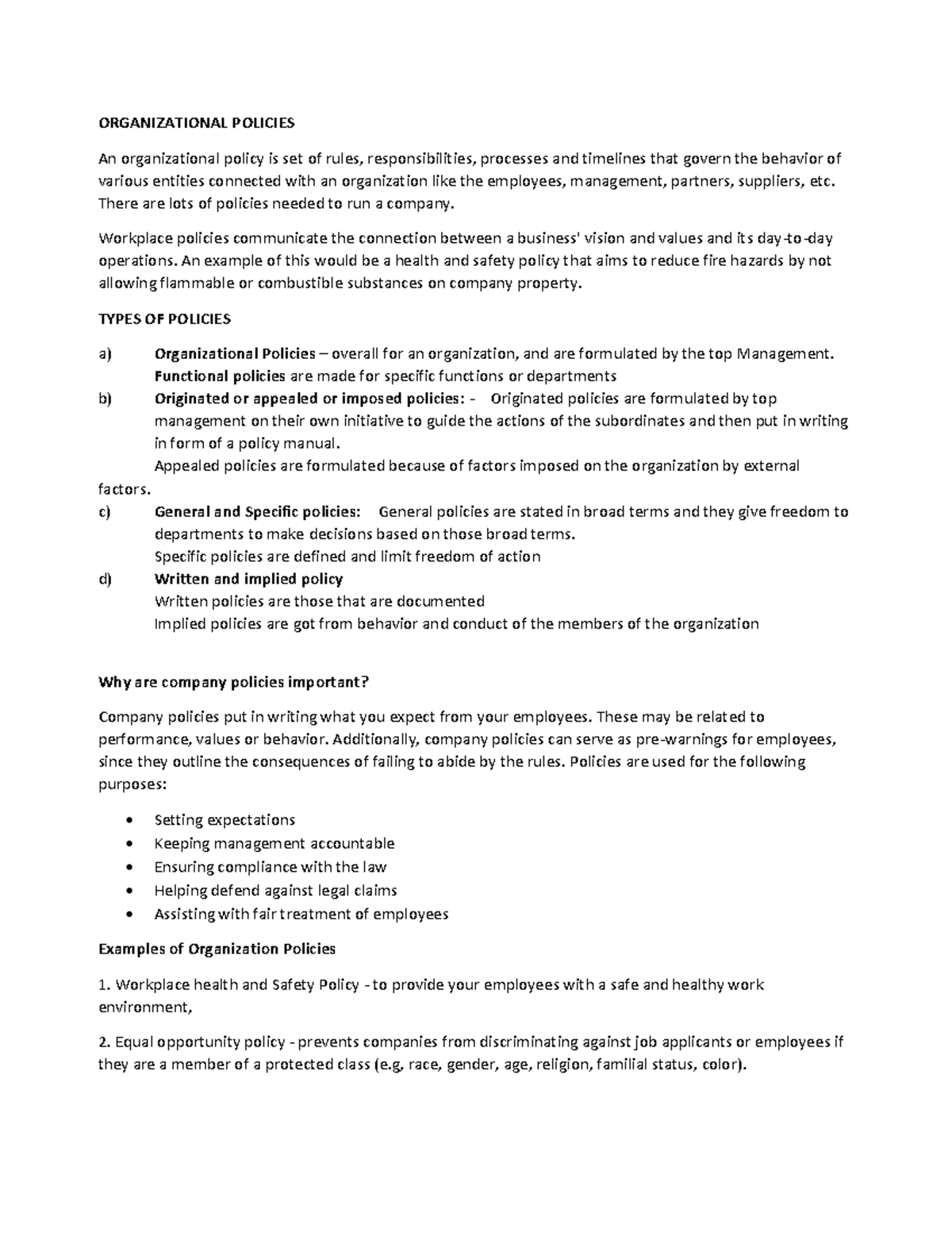 Organizational Policies: Communication & Importance Explained - Studocu