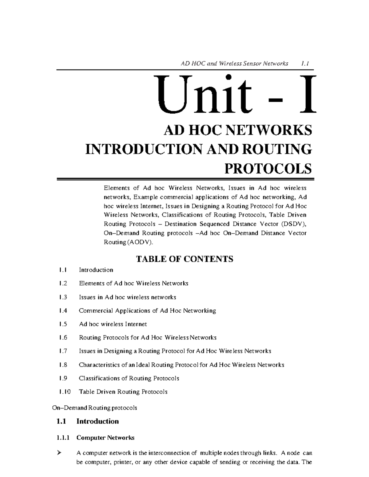 Unit-I - EC8702 - Ad Hoc and Wireless Sensor Networks Overview - Studocu