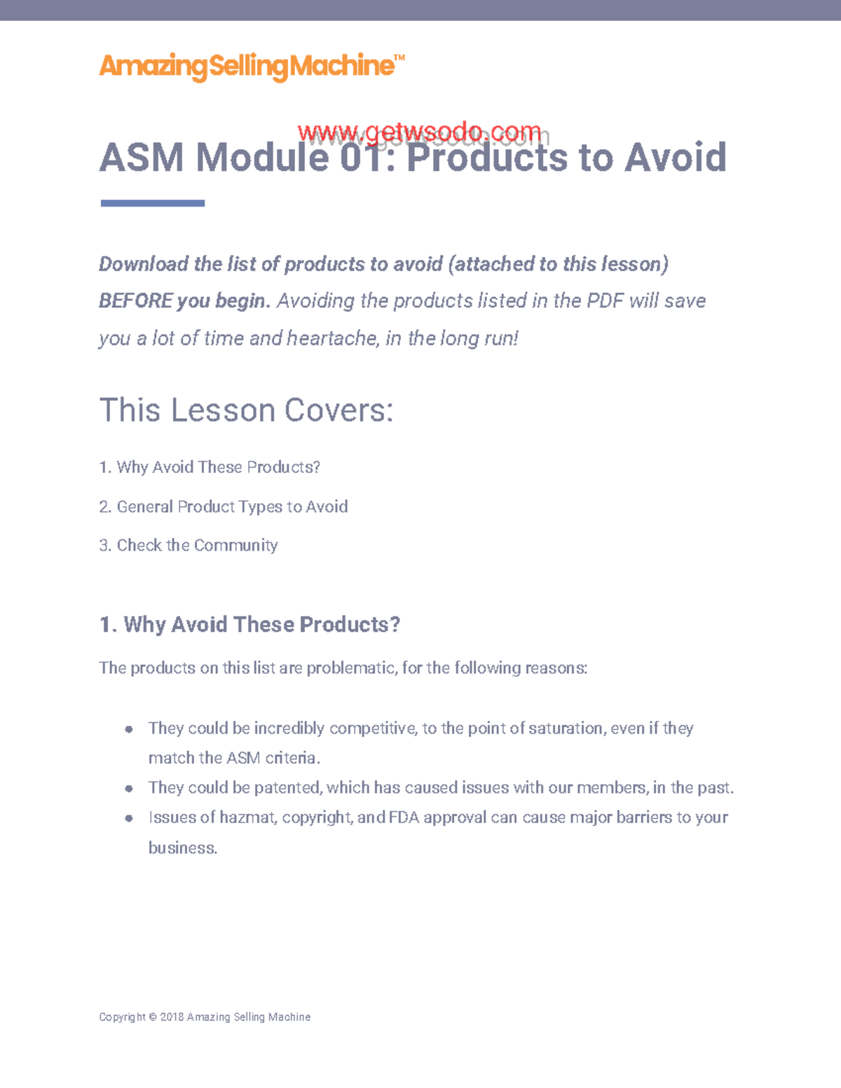 ASM Module 01: Key Products to Avoid for Success - Studocu