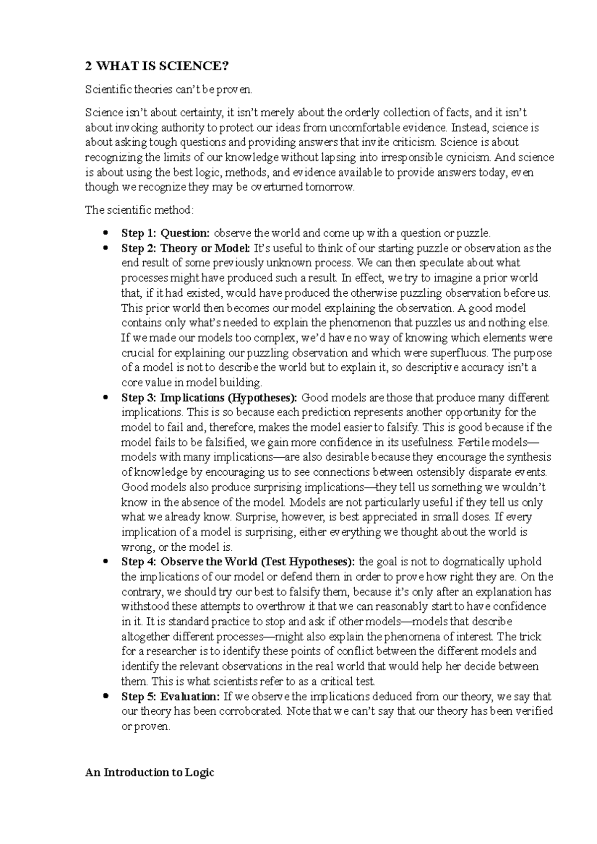 PLS 140 summaries - 2 WHAT IS SCIENCE? Scientific theories can’t be ...