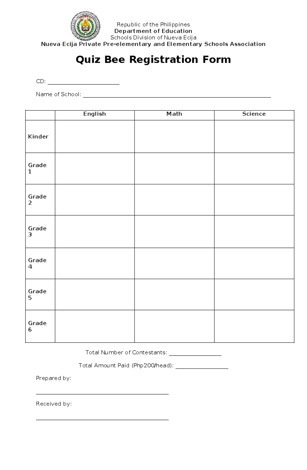 QB Reg Form 2025-2026 - EEEE - Republic of the Philippines Department ...