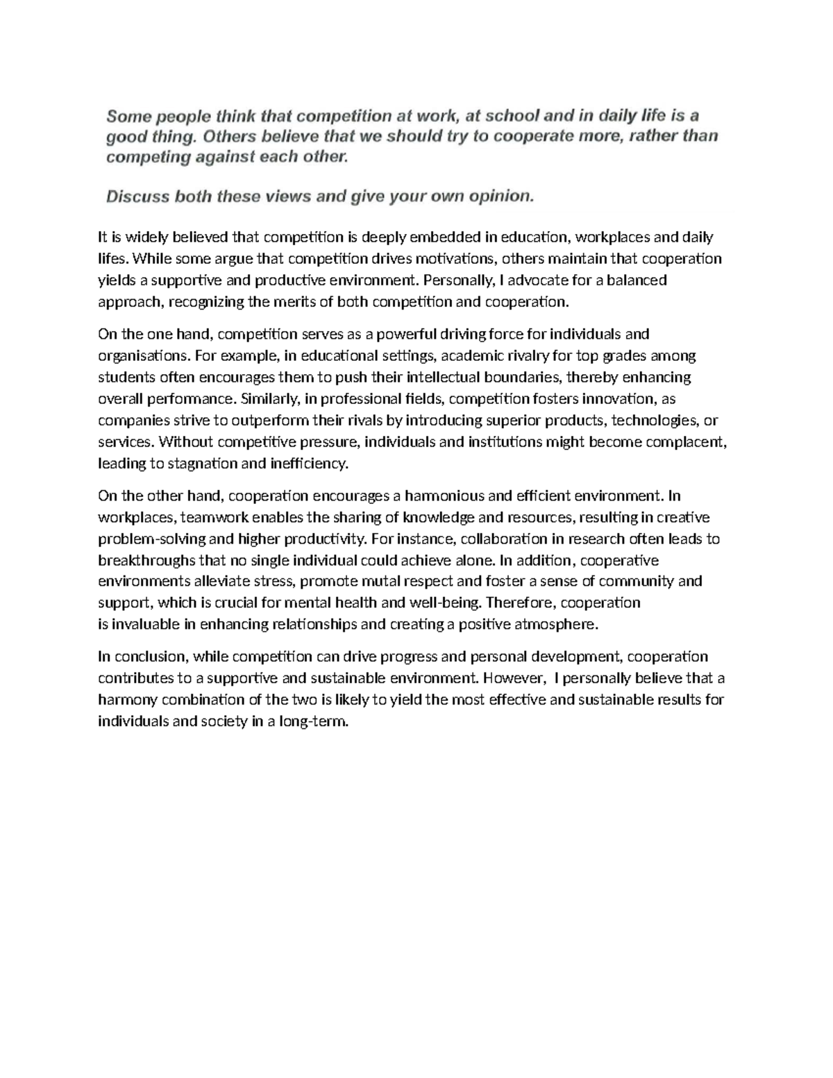 Balancing Competition and Cooperation in Education and Workplaces - Studocu