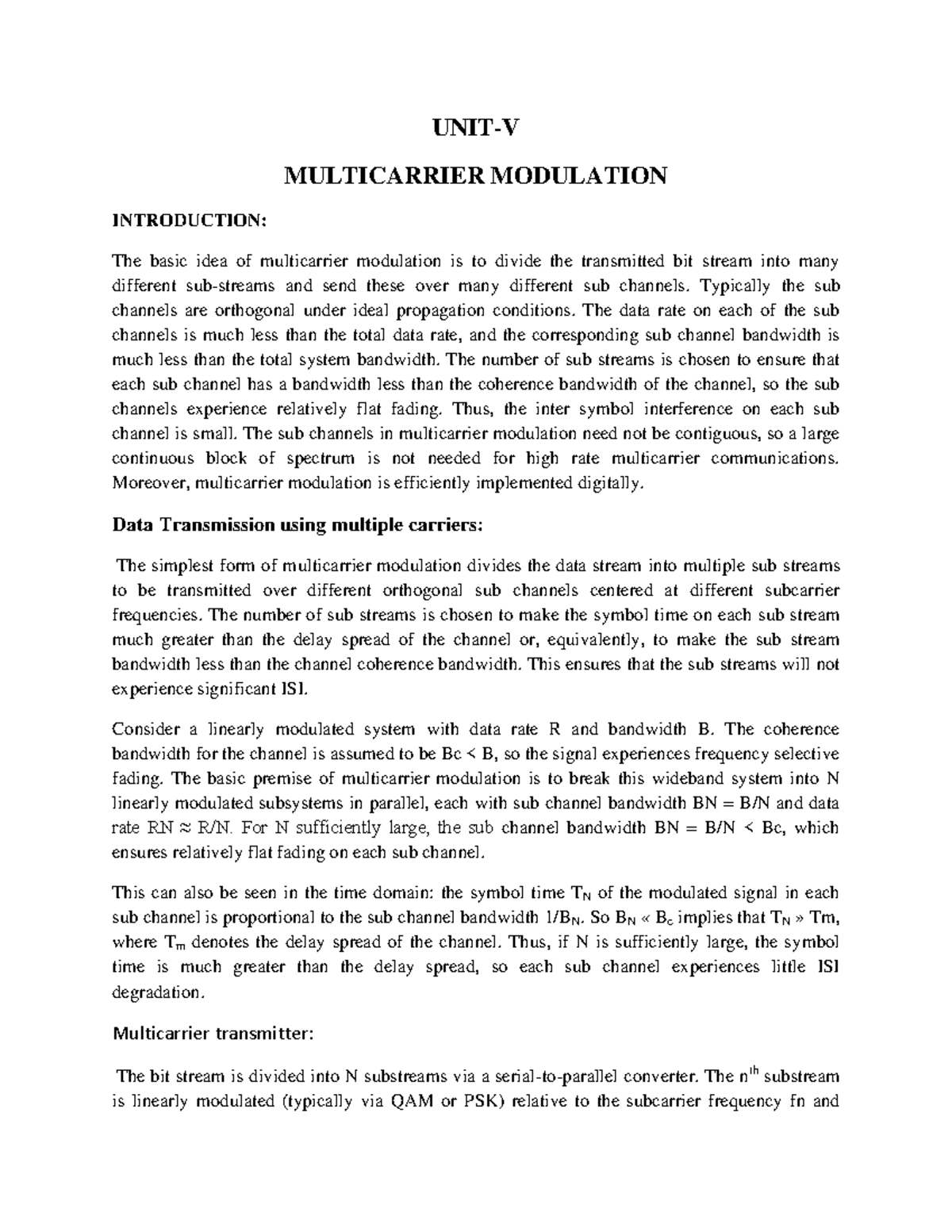 UNIT-5 Multicarrier Modulation Overview and Analysis - Studocu