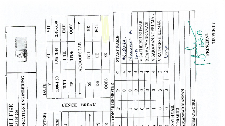 TIME Table Odd Semester 2017-18 for II Year ECE - Studocu