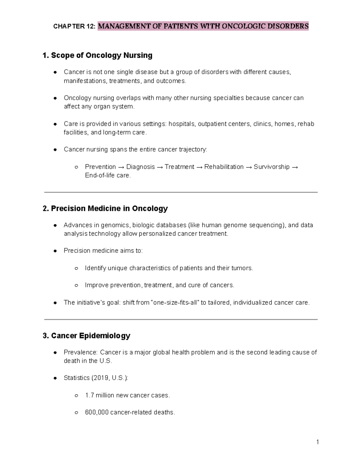 CHAPTER 12: ONCOLOGY NURSING - MANAGEMENT OF CANCER DISORDERS - Studocu