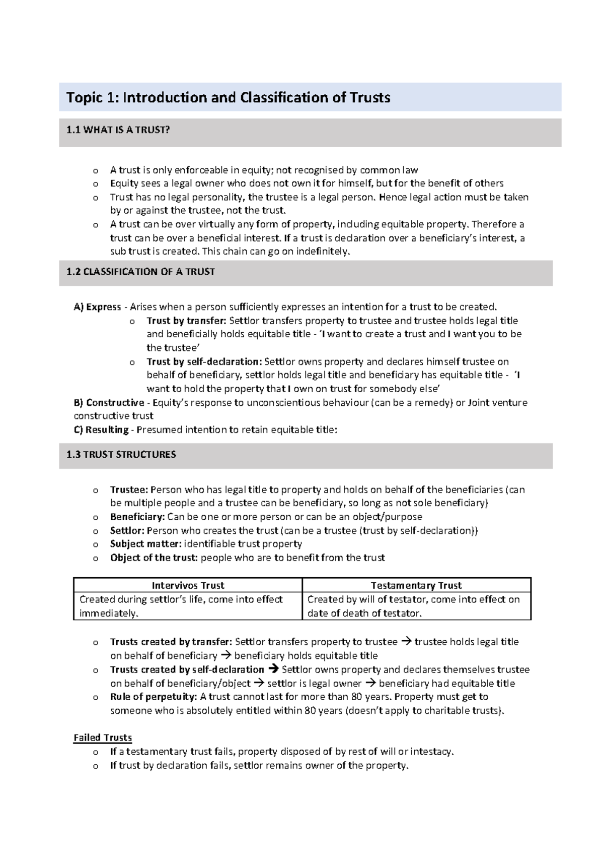 Trust Classification: Introduction, Creation, and Structures in Law ...