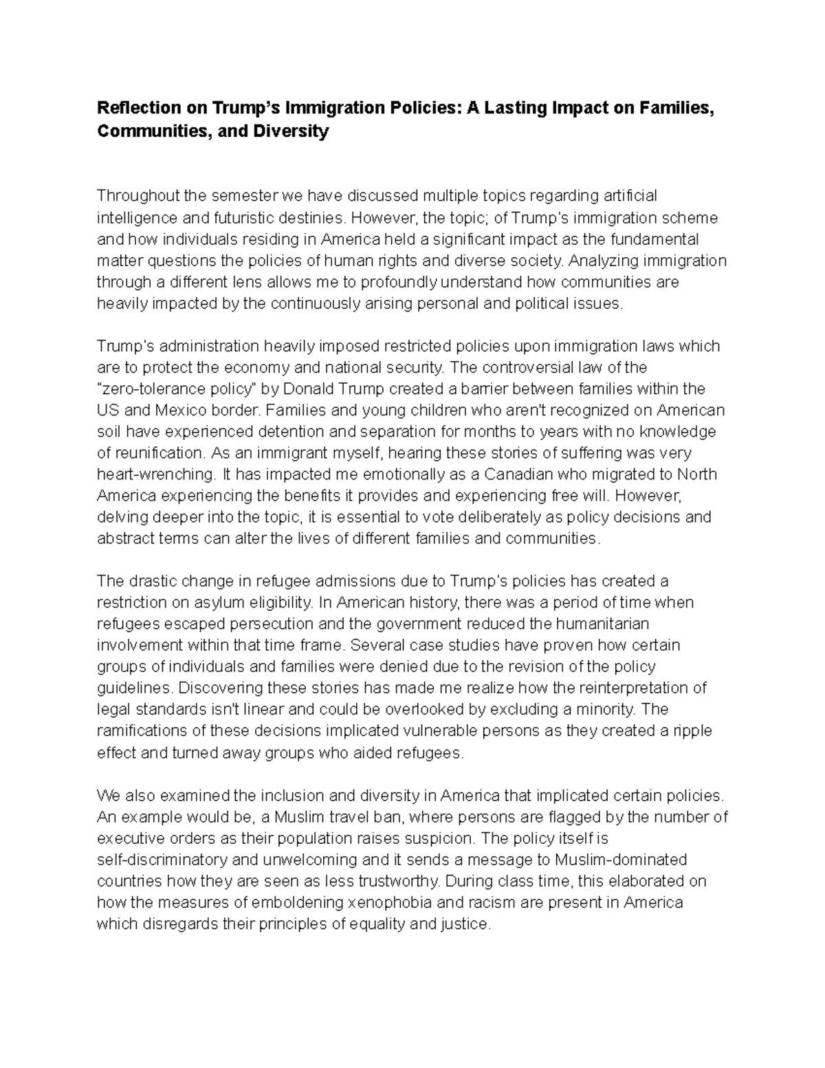 Reflection on Trump’s Immigration Policies: Impact on Families ...
