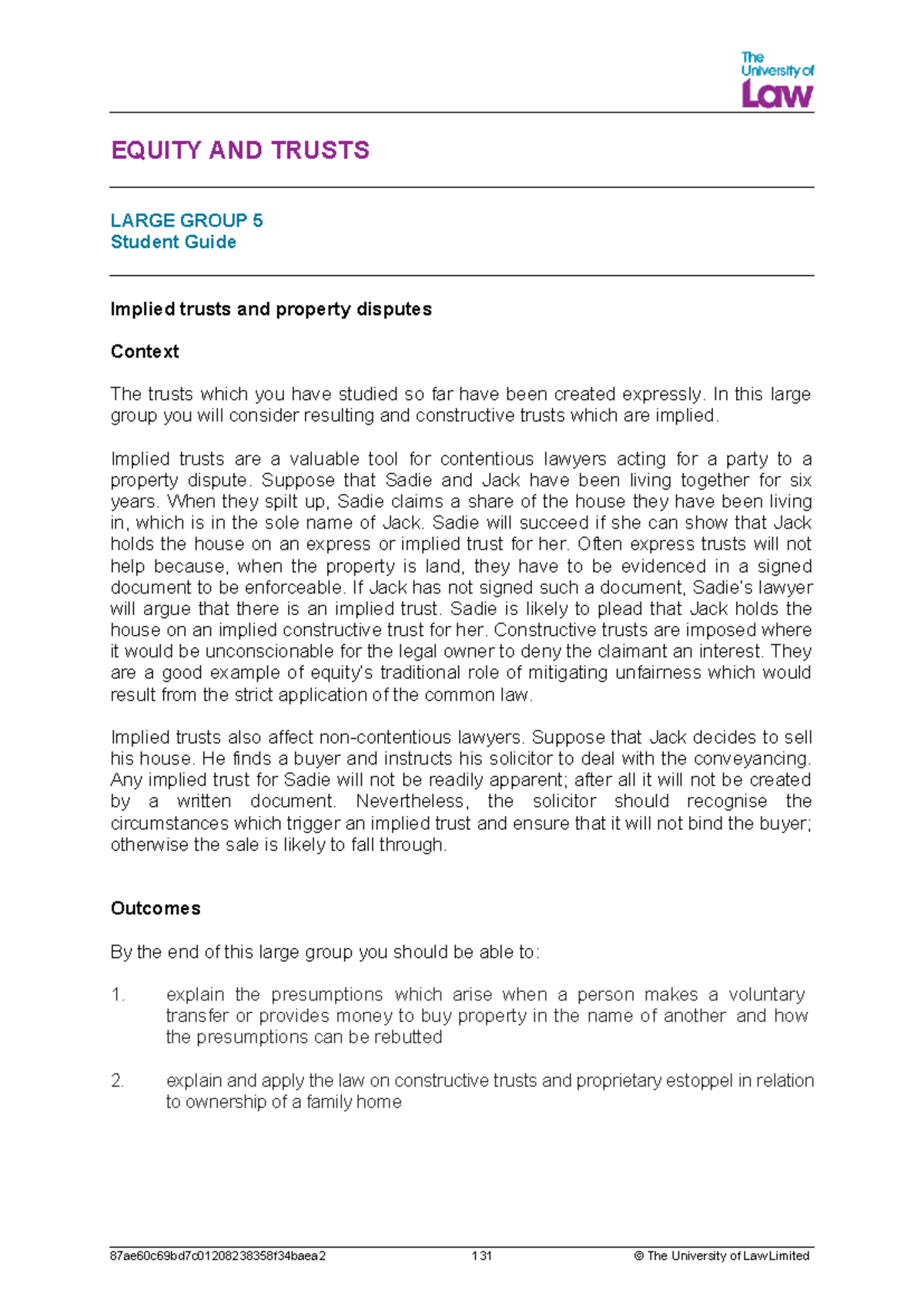 2425 EQTR LG05 CE01 Implied Trusts and Property Disputes Student Guide ...