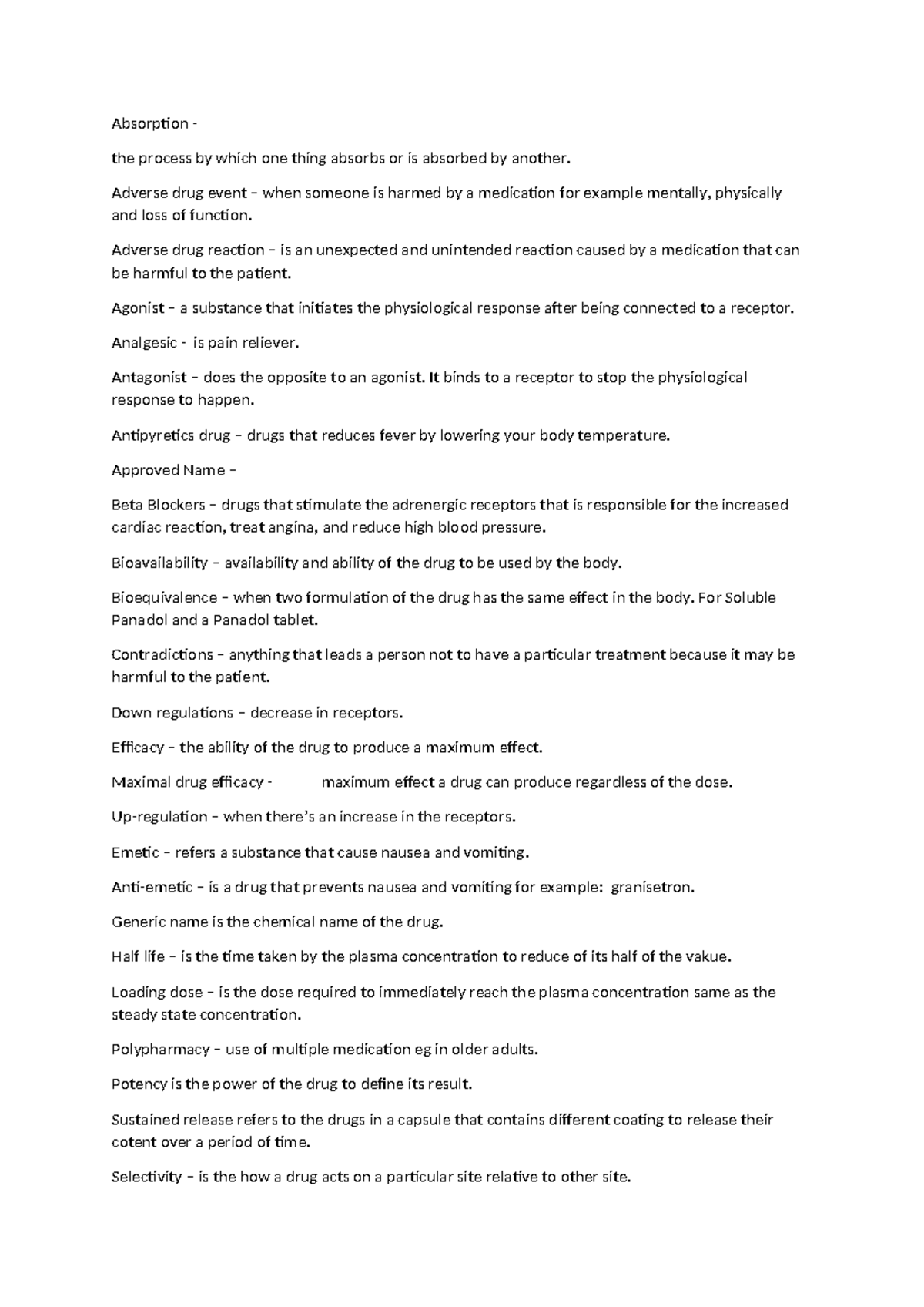 Pharmacology Terms Glossary for MED 101: Key Concepts Explained - Studocu