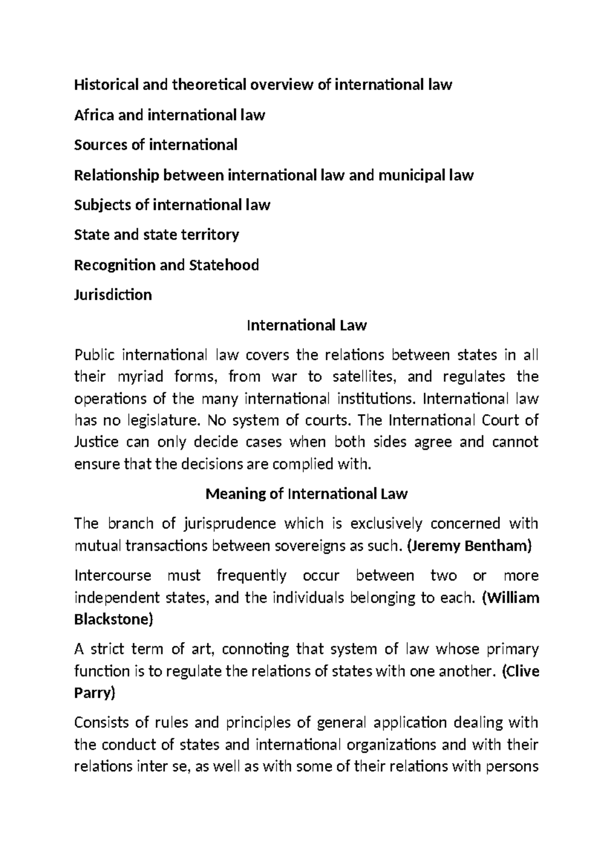 Historical and theoretical overview of international law ...