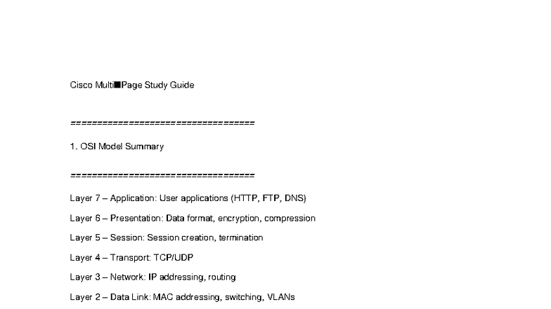 Cisco Study Guide: OSI Model, IP Addressing & Config Essentials - Studocu