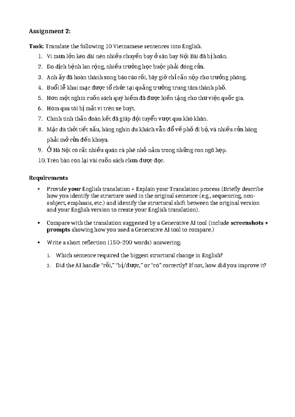 Assignment 2-47B: Vietnamese to English Sentence Translation Task - Studocu