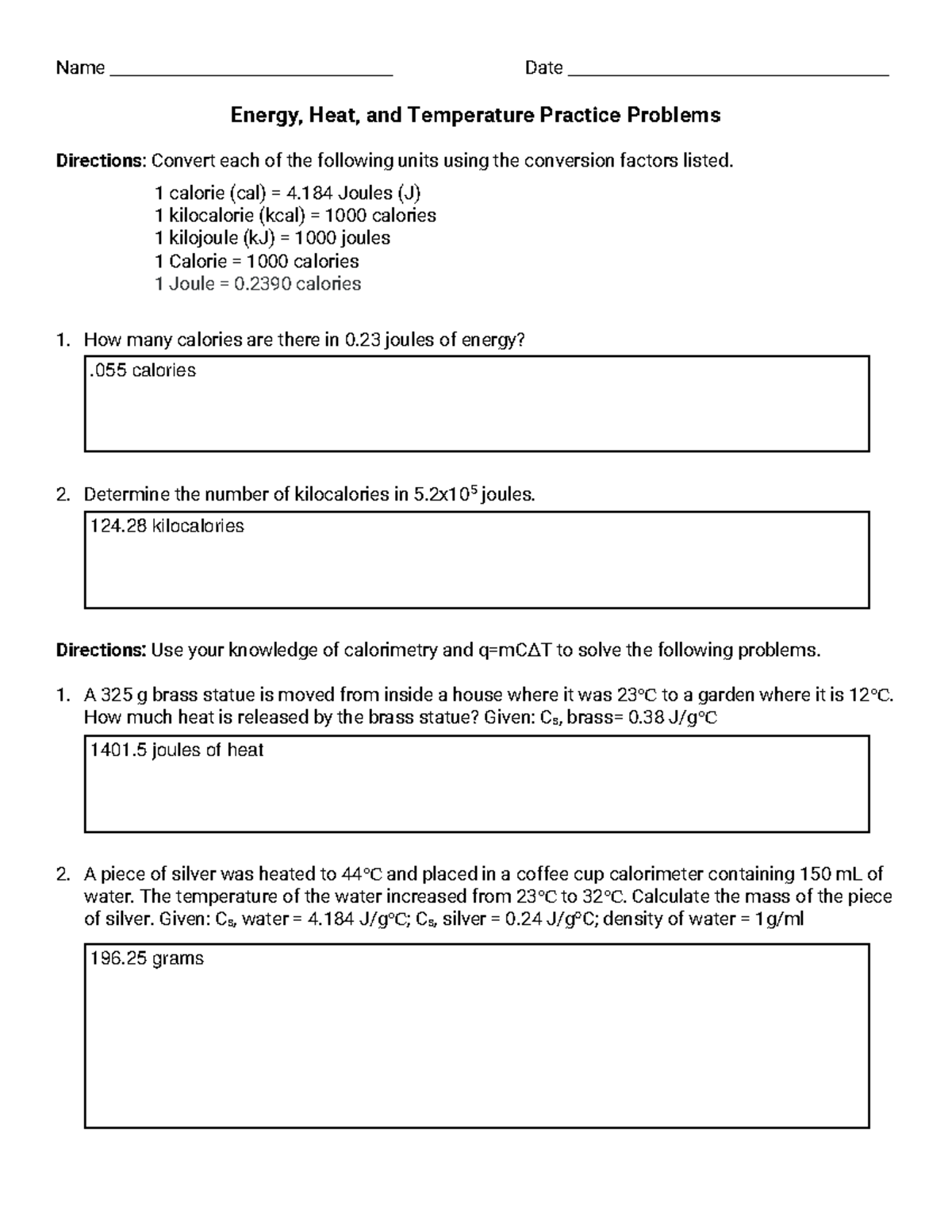 Energy, Heat, and Temperature Practice Problems (PHYS 101) - Studocu