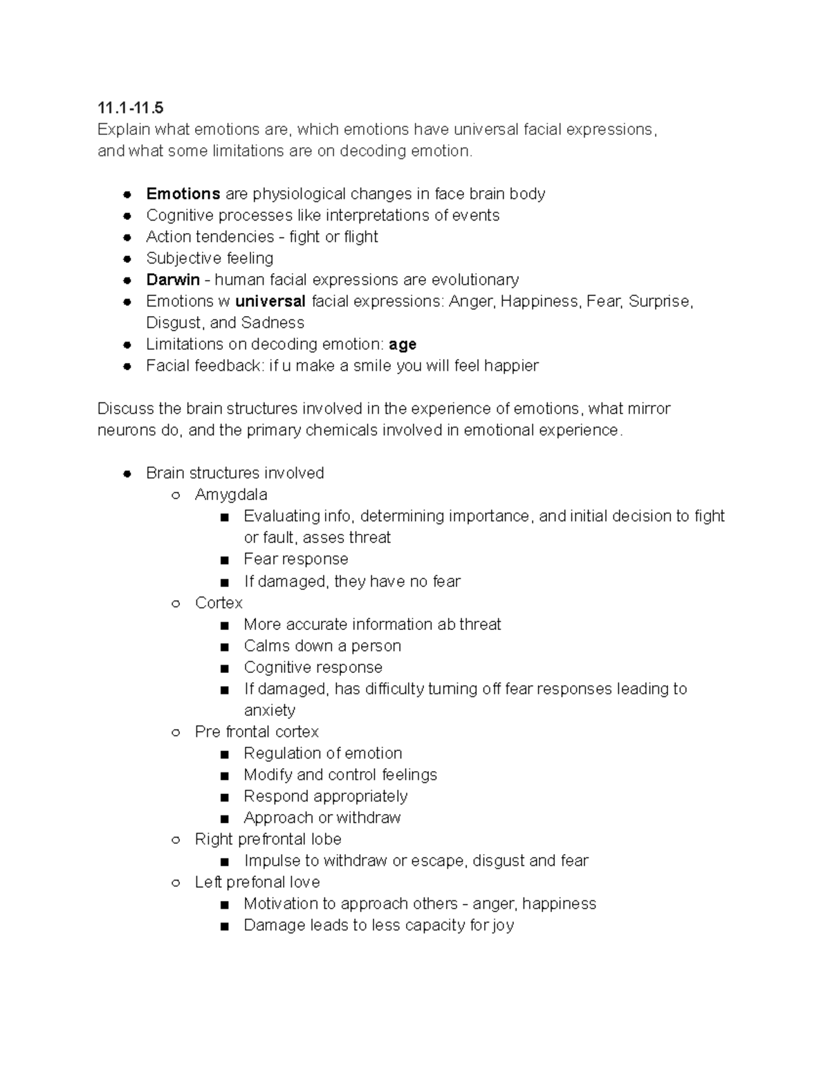 PSYCH Exam 3 Notes - 11-11. Explain what emotions are, which emotions ...