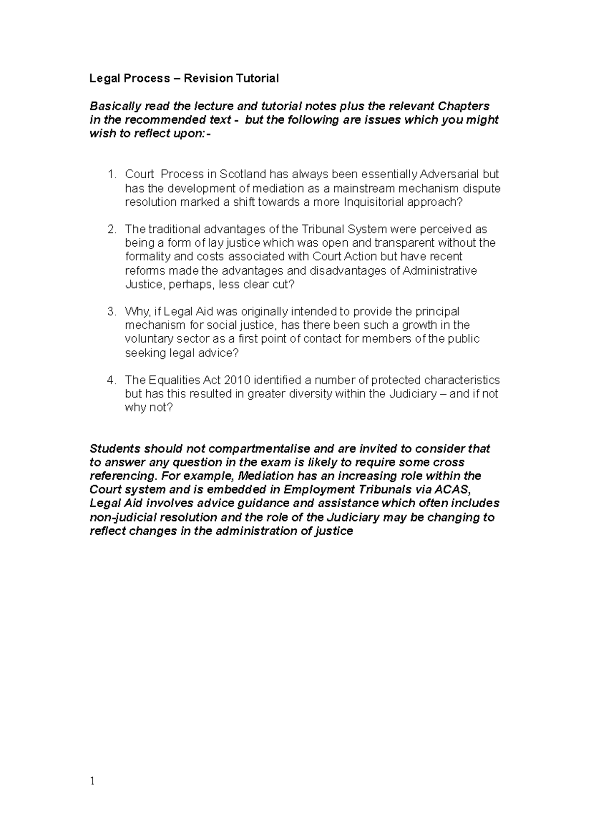 Legal Process tutorial 5 - Legal Process – Revision Tutorial Basically ...