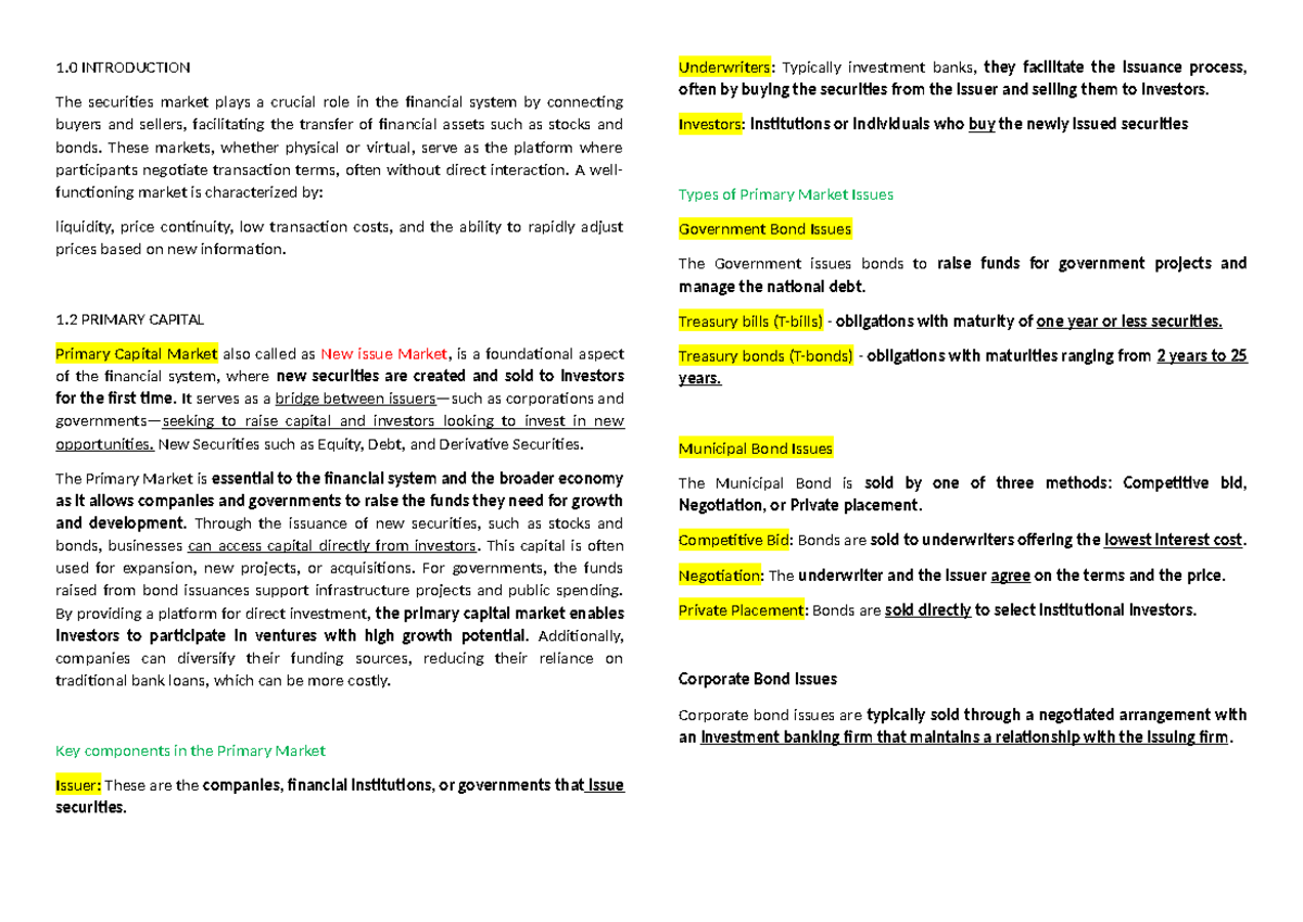 8A Financial Markets and Capital Structures Overview Notes - Studocu