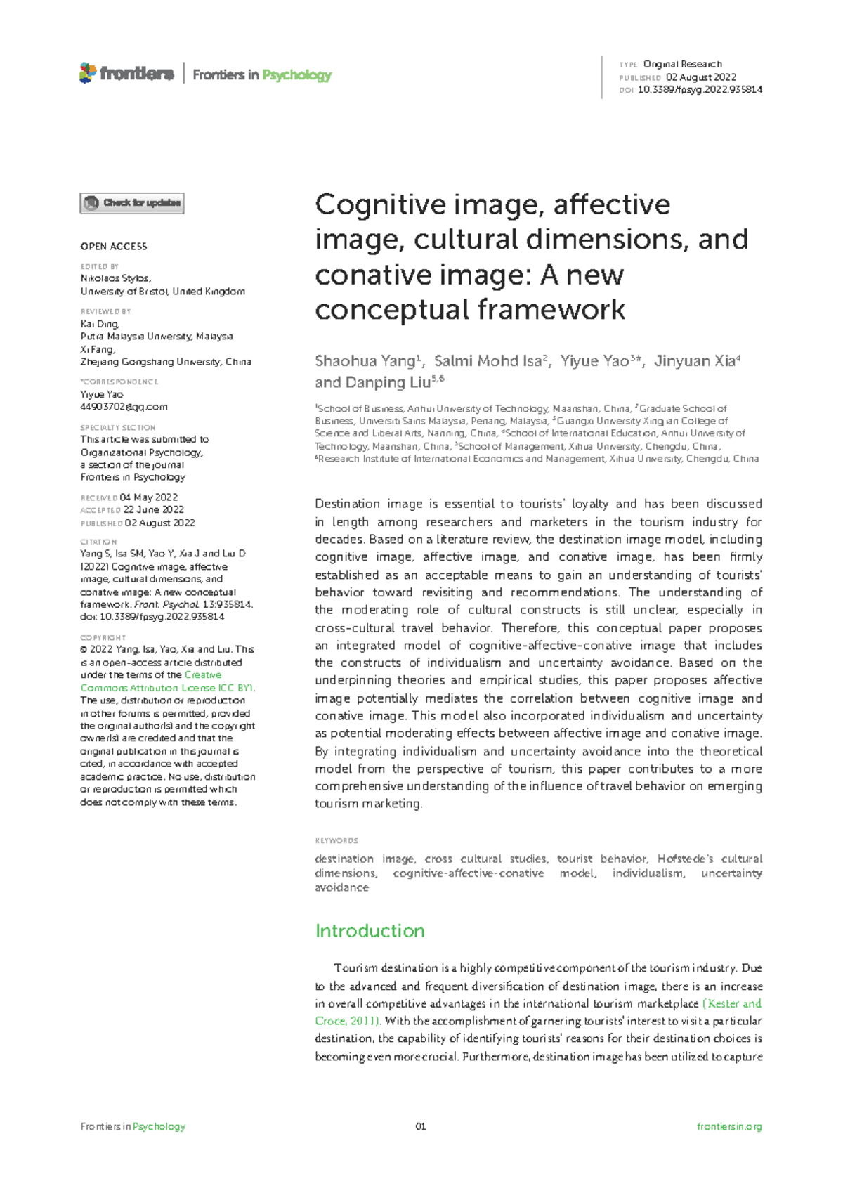 Cognitive and Affective Images in Tourism: A Conceptual Framework (PSY ...
