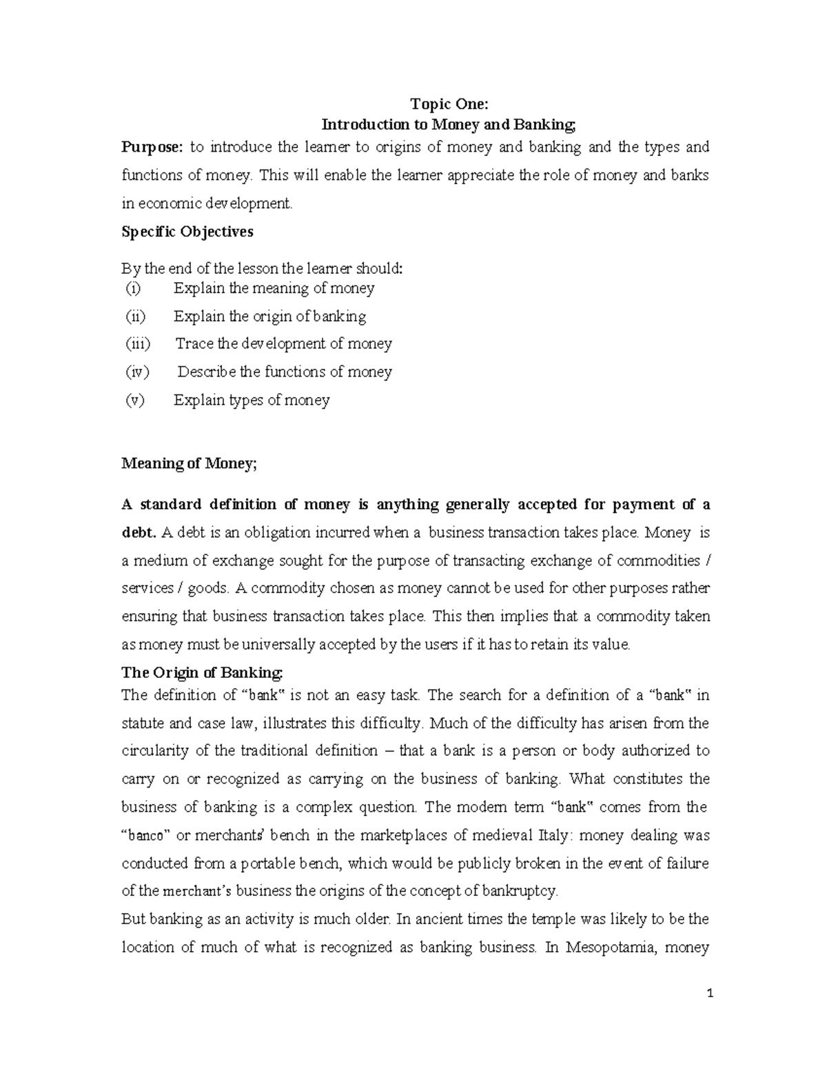 Intro to Money and Banking - Key Concepts and Functions - Studocu