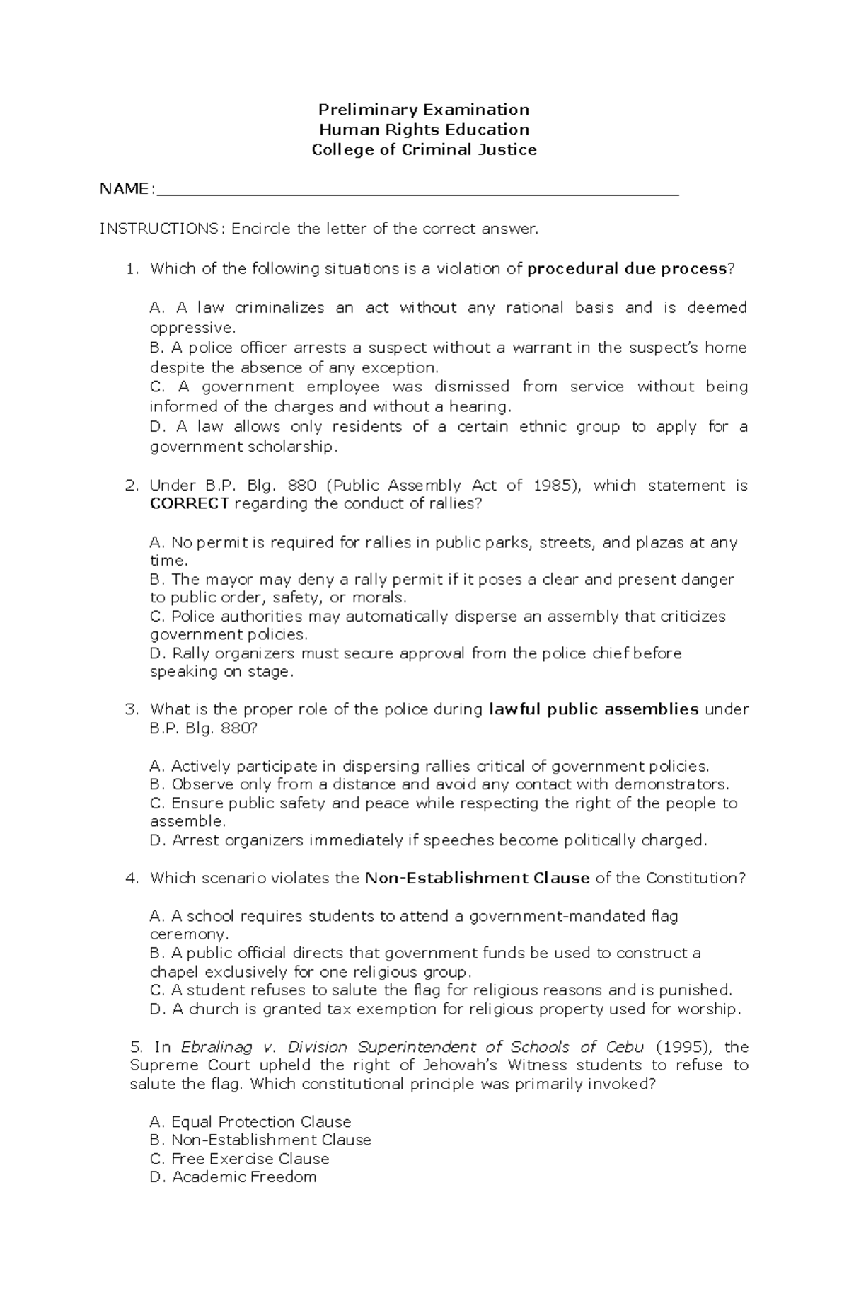 Preliminary Examination on Human Rights Education (HRE) - Studocu