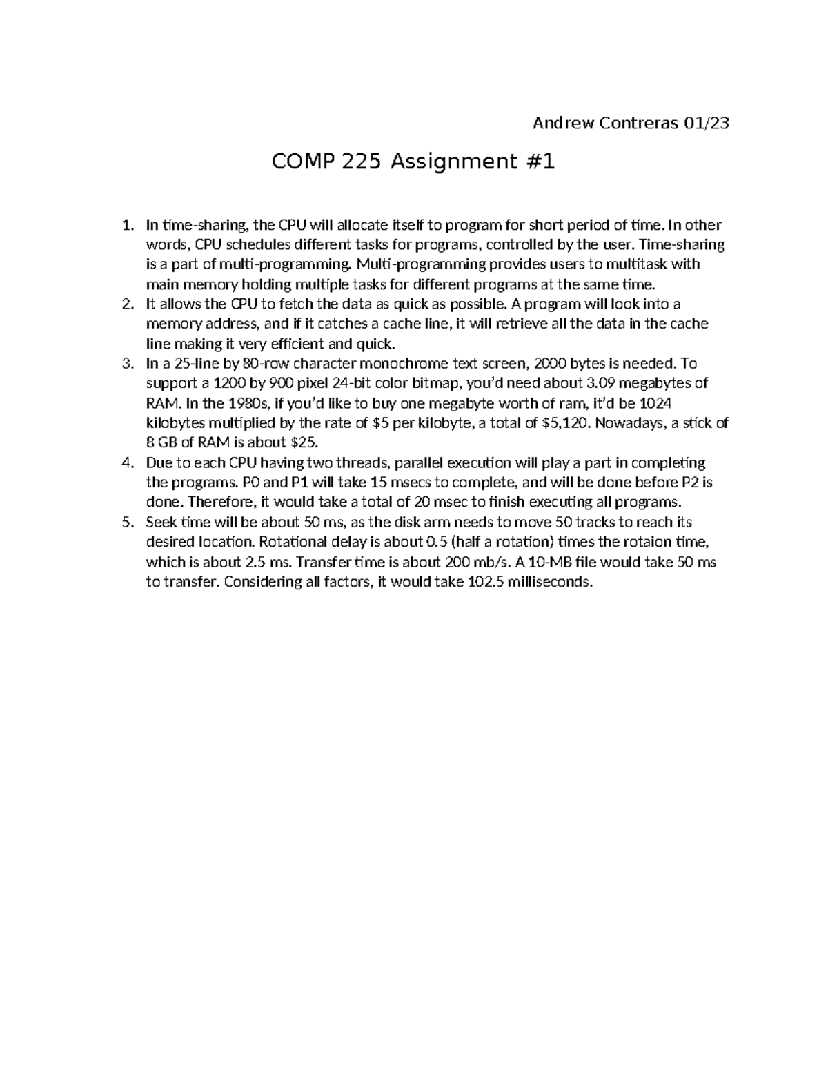 COMP 225 Assignment 1 - CPU Scheduling and Memory Management - Studocu