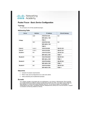 CISCO Networking - Packet Tracer Basic Device Configuration Lab - Studocu