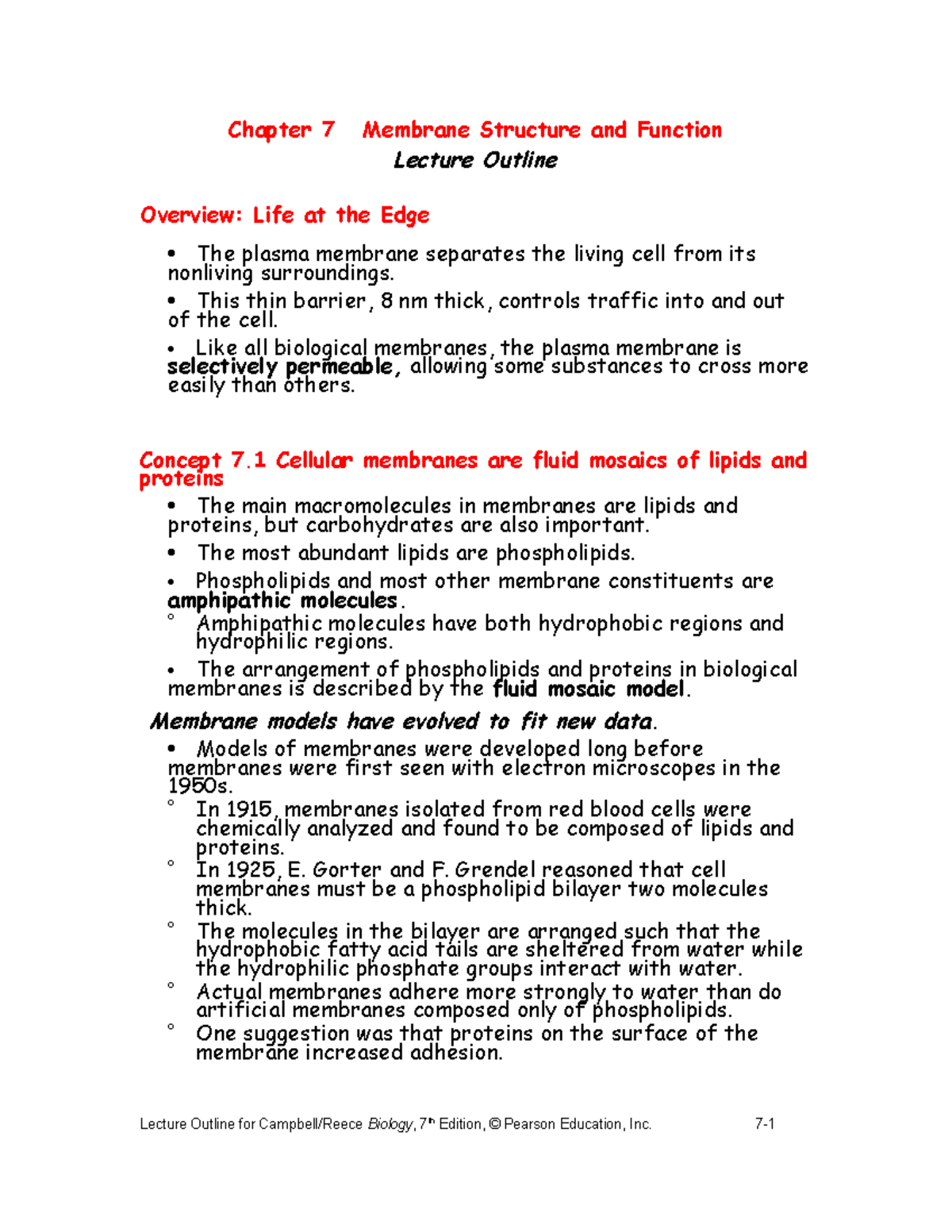 Biology 101: Chapter 7 - Membrane Structure & Function Overview - Studocu