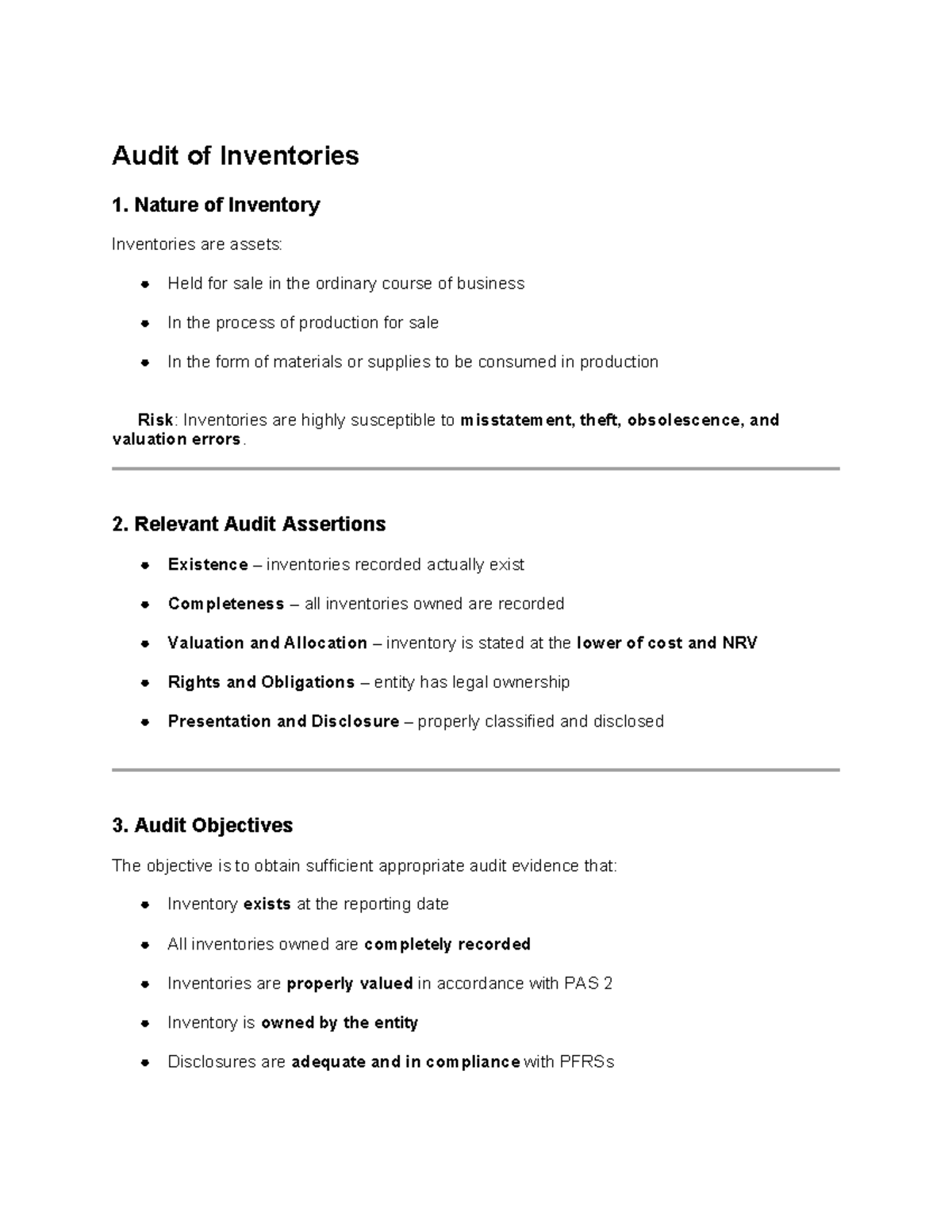 Audit of Inventories: Key Procedures and Assertions (ACCT 101) - Studocu