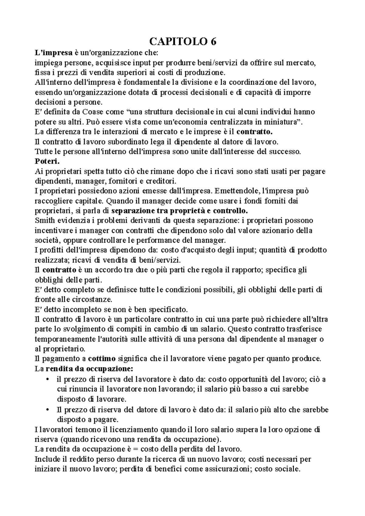 Capitolo 6: Analisi delle Imprese e dei Contratti di Lavoro - Studocu